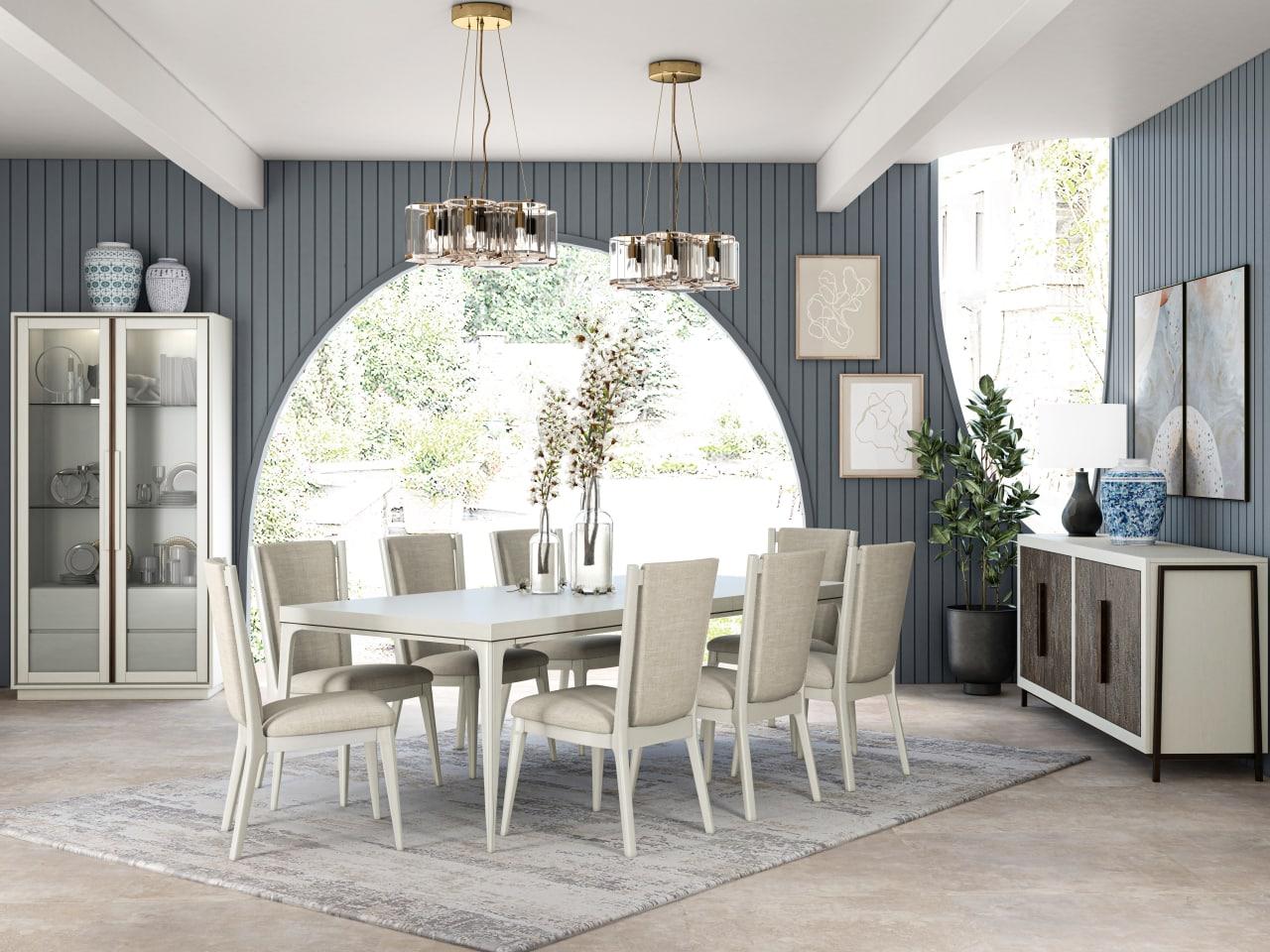 Modern, Casual Dining Table Set Blanc 289220-1040-8pcs in Beige Fabric