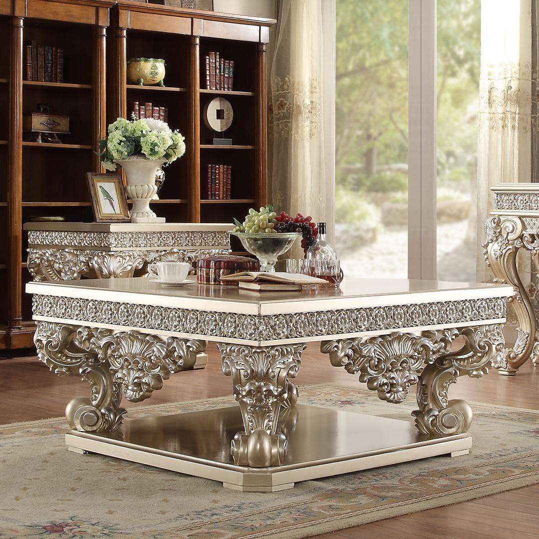 Traditional Coffee Table HD-8022 HD-C8022 in Silver 
