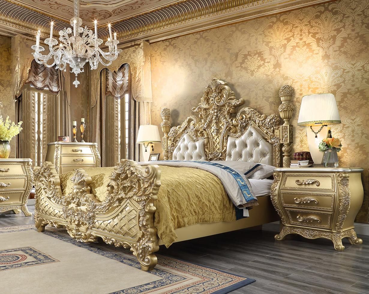 

    
Antique Gold & Leather King Bedroom Set 6Pcs Traditional Homey Design HD-1801
