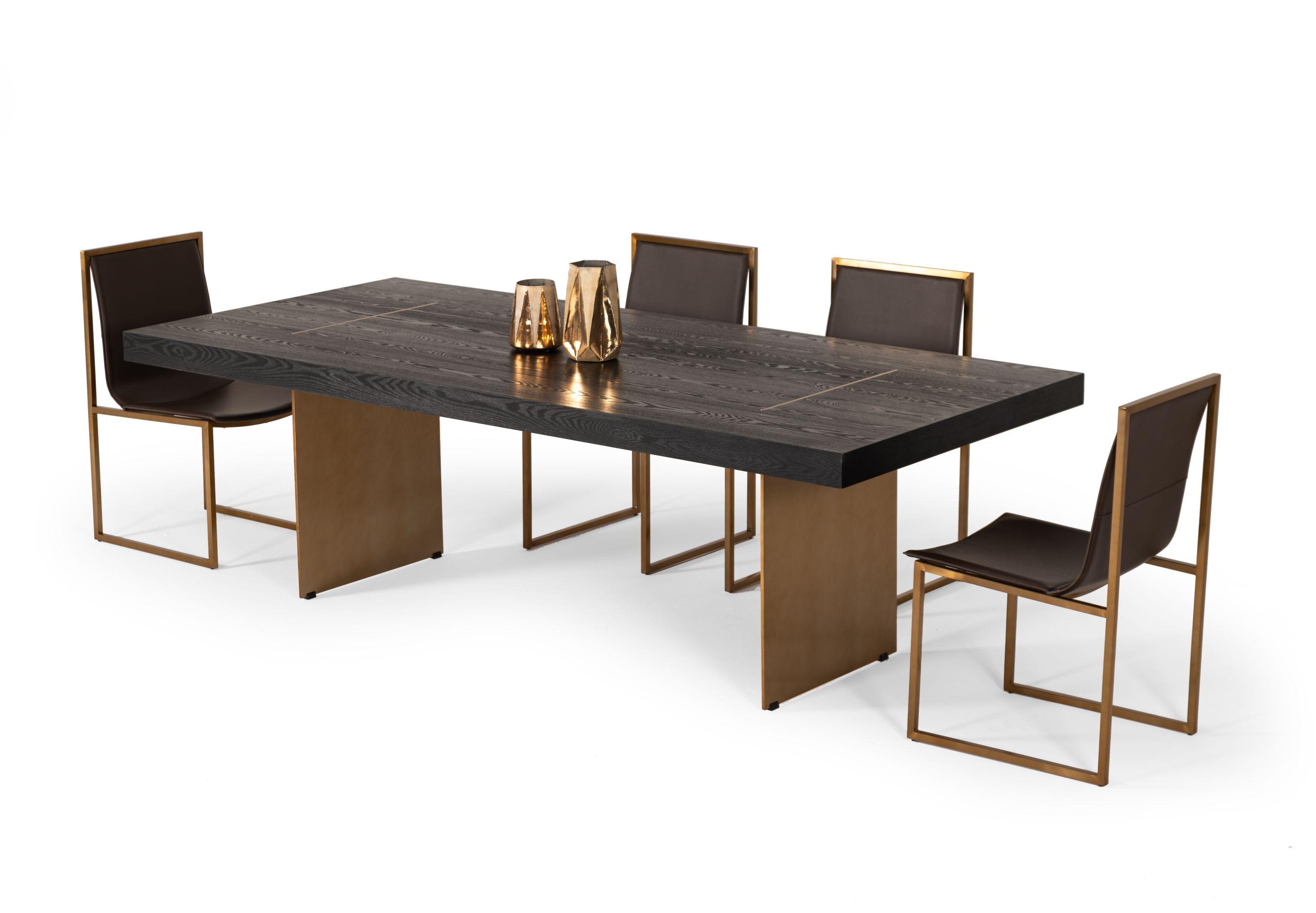 Contemporary, Modern Dining Room Set Perret VGGMDT-1330D-LRG-BLK-DT-9pcs in Gold, Black 