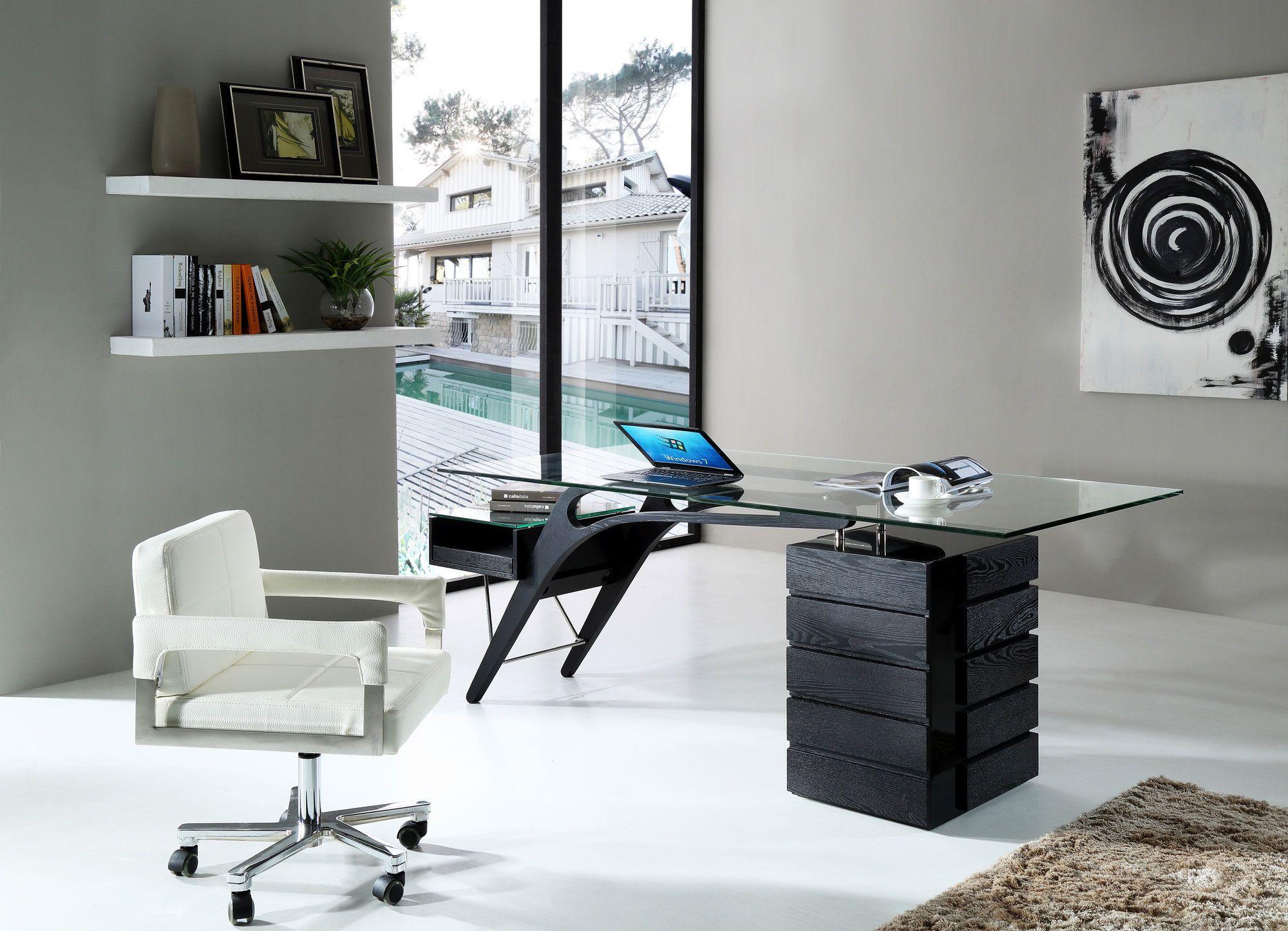 

    
VGVCBT001-BLK Contemporary Black Ash Base & Glass Top Desk by VIG Modrest Suffolk

