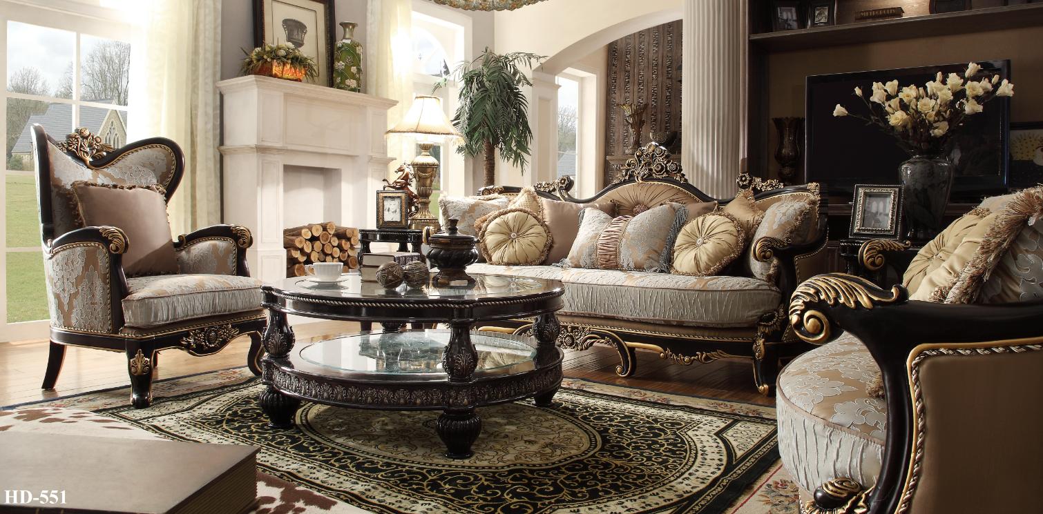 

    
Black Enamel & Antique Gold Traditional Sofa Set 4Pcs w/Coffee Table Homey Design HD-551

