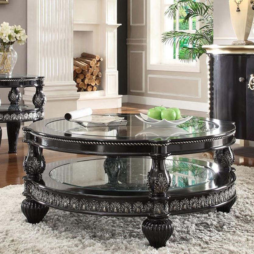 Traditional Coffee Table HD-1208 HD-C1208 in Silver, Black Lacquer