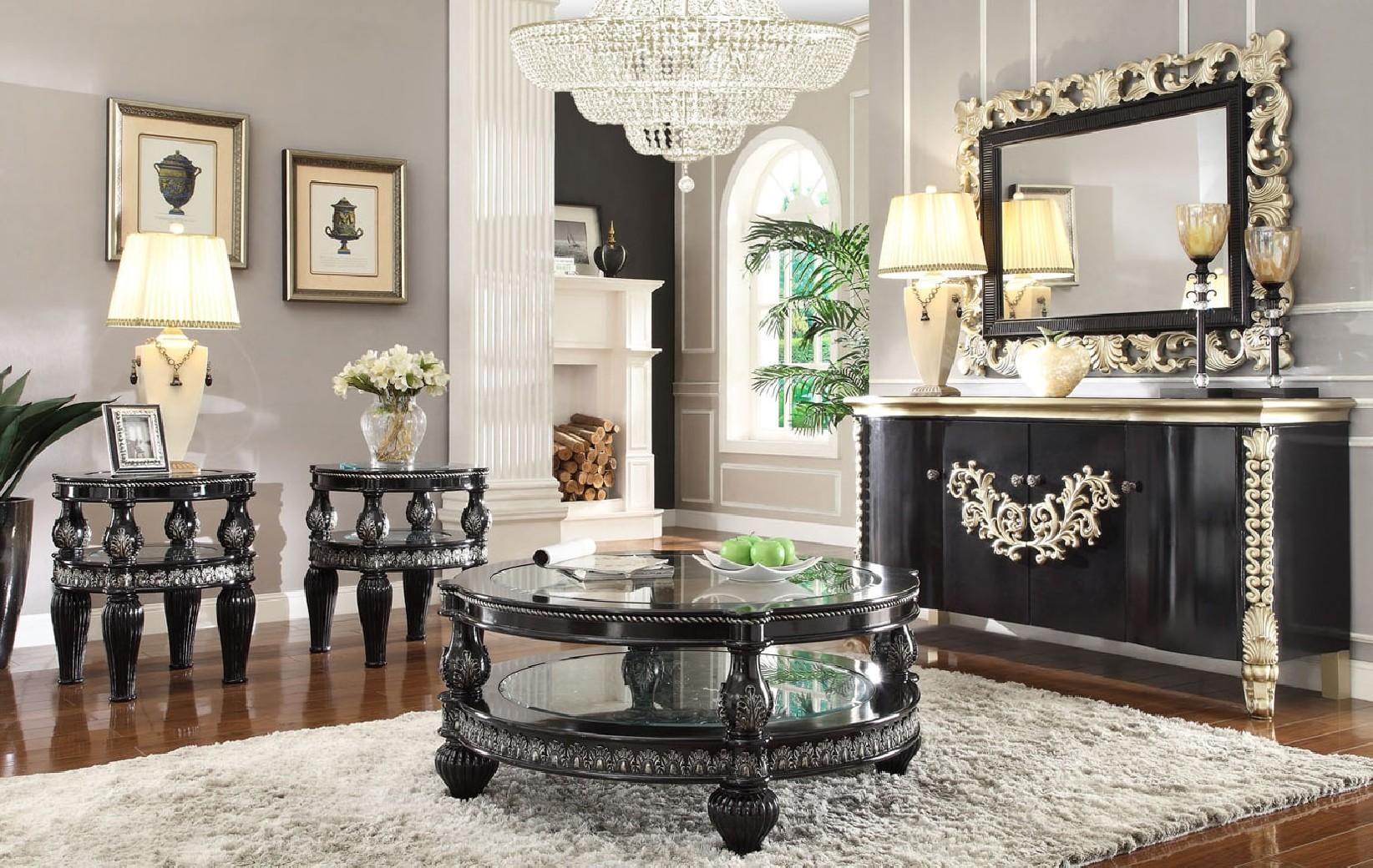 

    
Black Enamel & Silver Coffee Table Traditional Homey Design HD-1208
