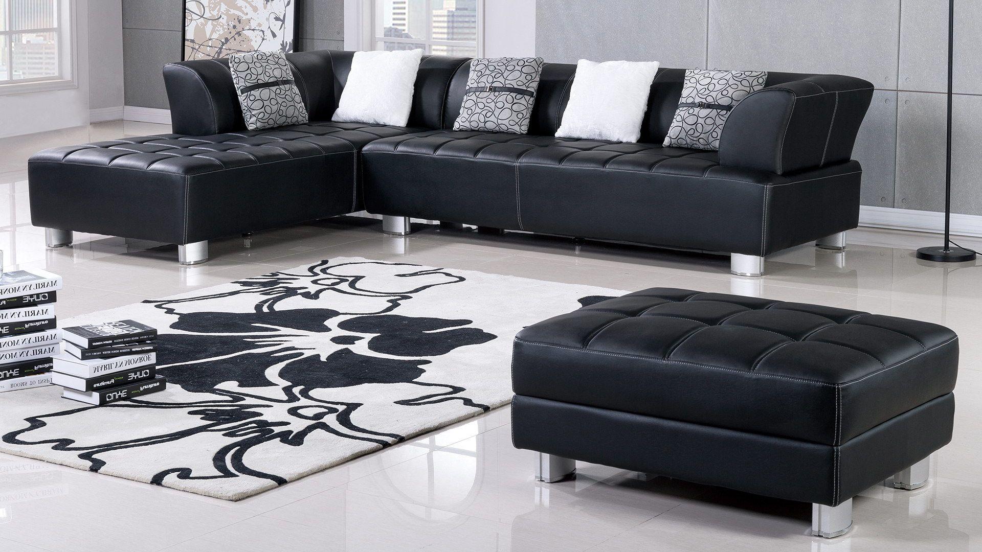 

    
Black Faux Leather Sectional w/Chaise & Ottoman RIGHT American Eagle AE-L138-BK
