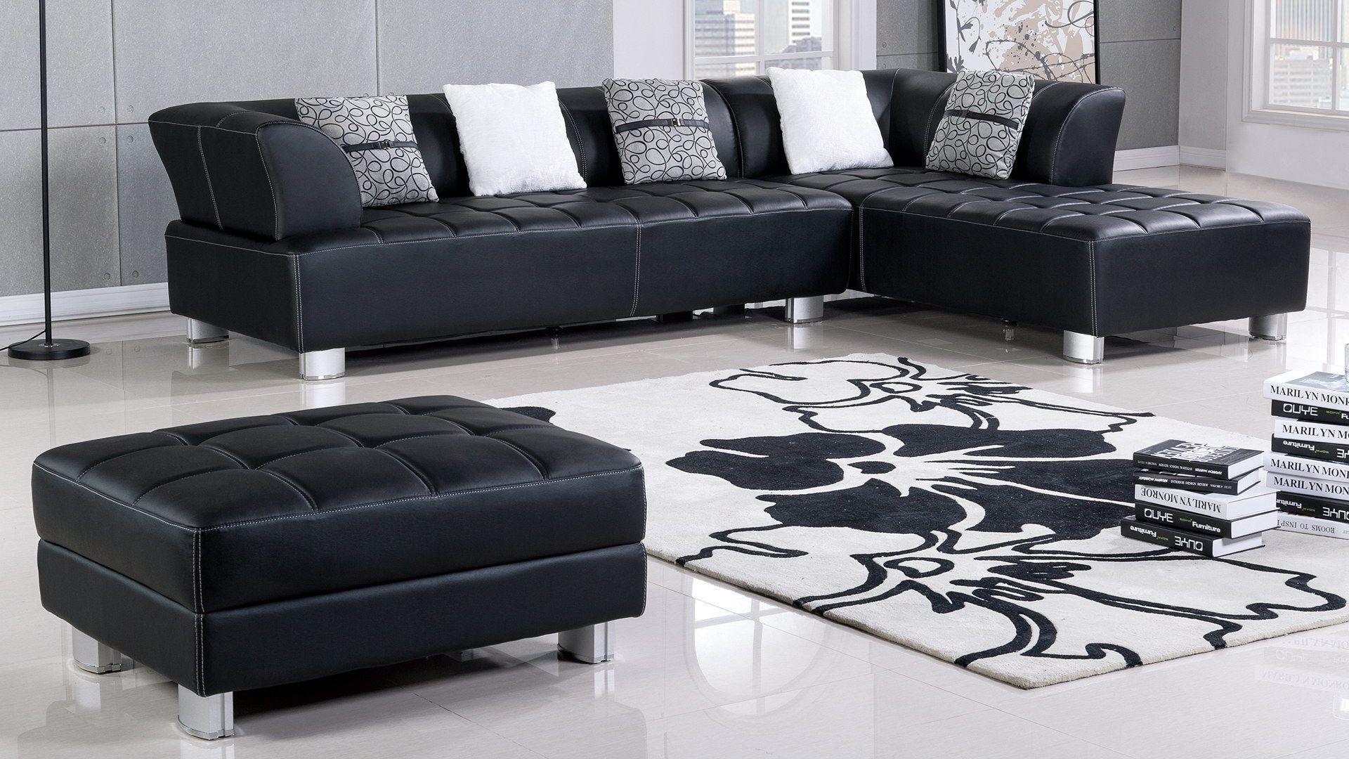 

    
Black Faux Leather Sectional w/ Chaise & Ottoman LEFT American Eagle AE-L138-BK
