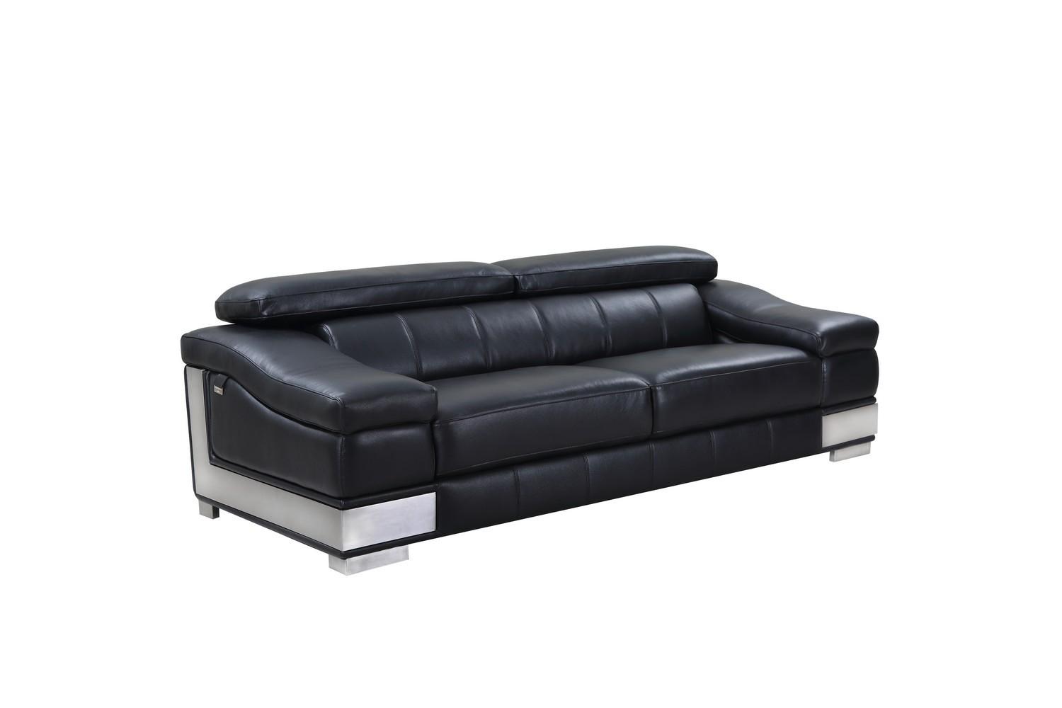 Contemporary Sofa 415 415-BLACK-S in Black Genuine Leather