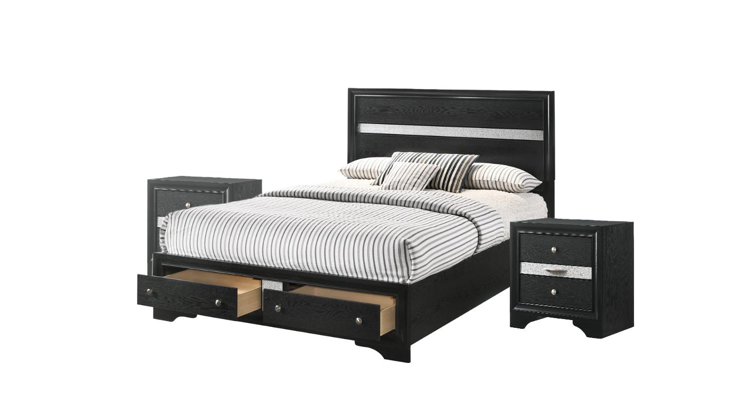Modern Panel Bedroom Set Regata B4670-Q-Bed-3pcs in Black 