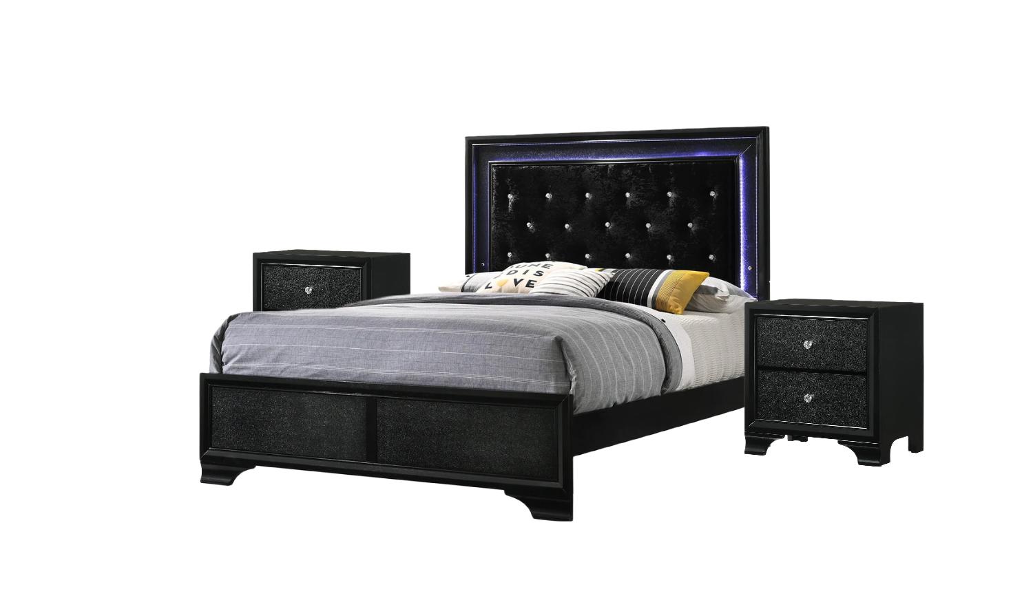 Modern Panel Bedroom Set Micah B4350-Q-Bed-3pcs in Black 