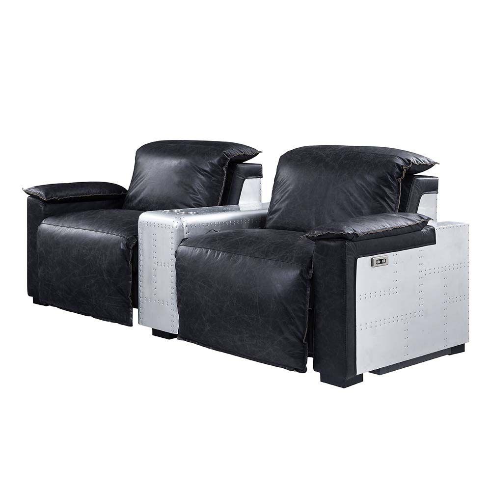 Contemporary Power Reclining Chair Misezon 59952 in Black Leather