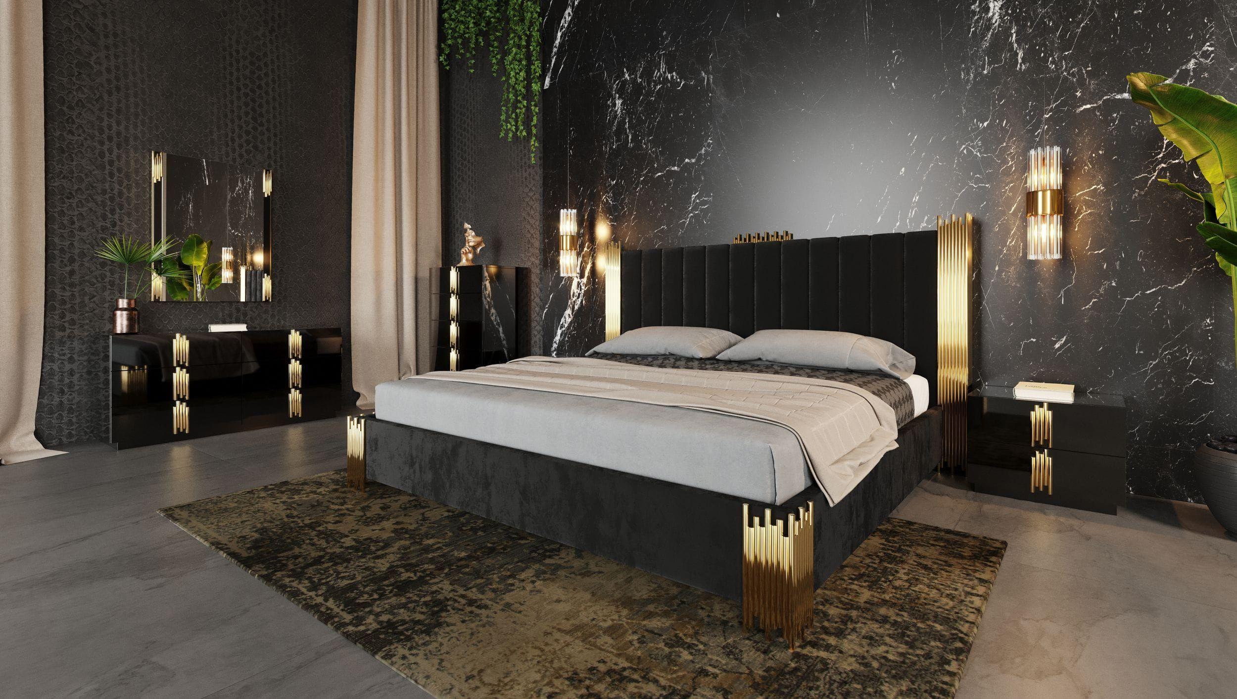 

    
Black Velour & Gold Accents King Platform Bedroom Set 6Pcs by VIG Modrest Token

