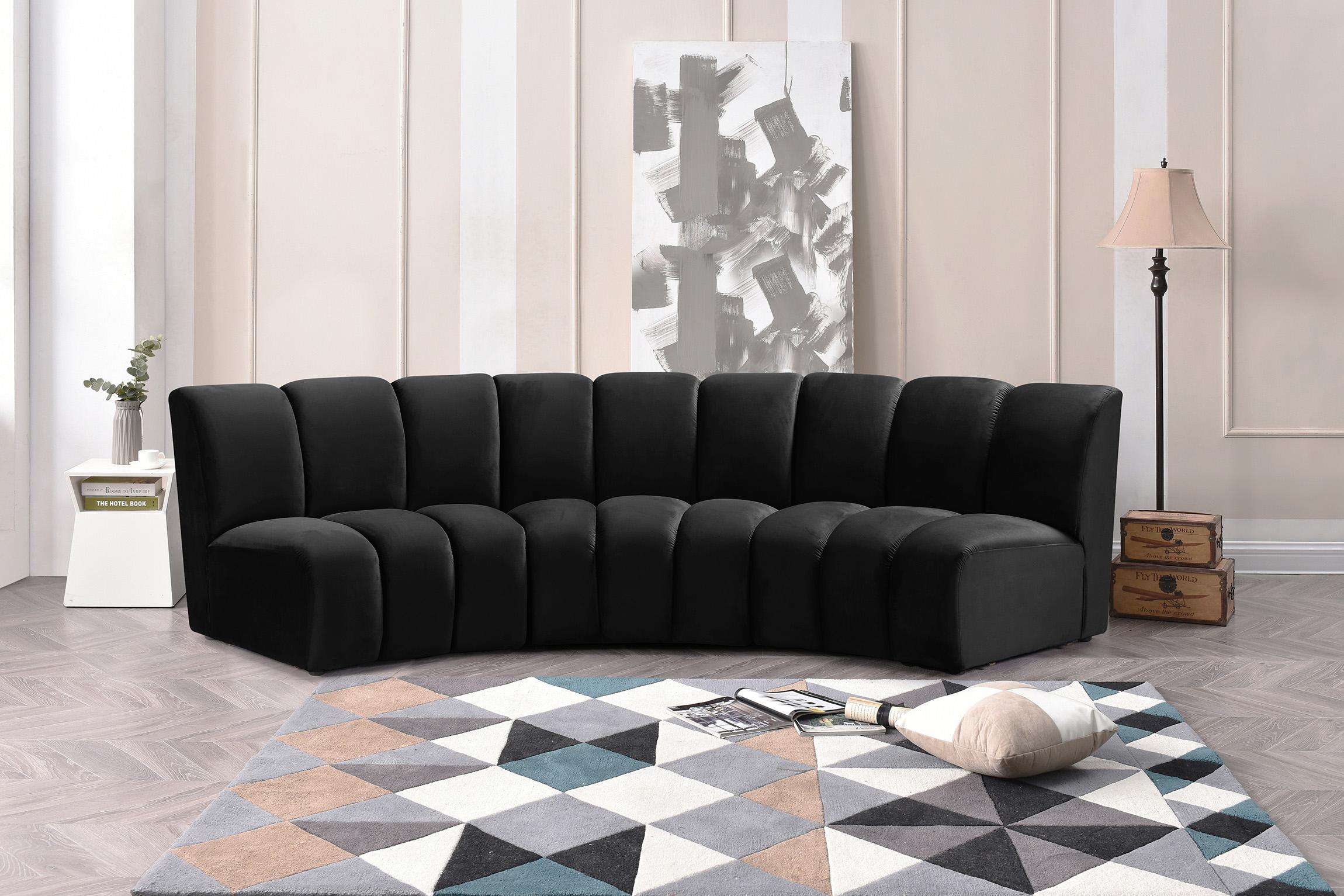 

    
Black Velvet Modular Sectional Sofa INFINITY 638Black-3PC Meridian Modern
