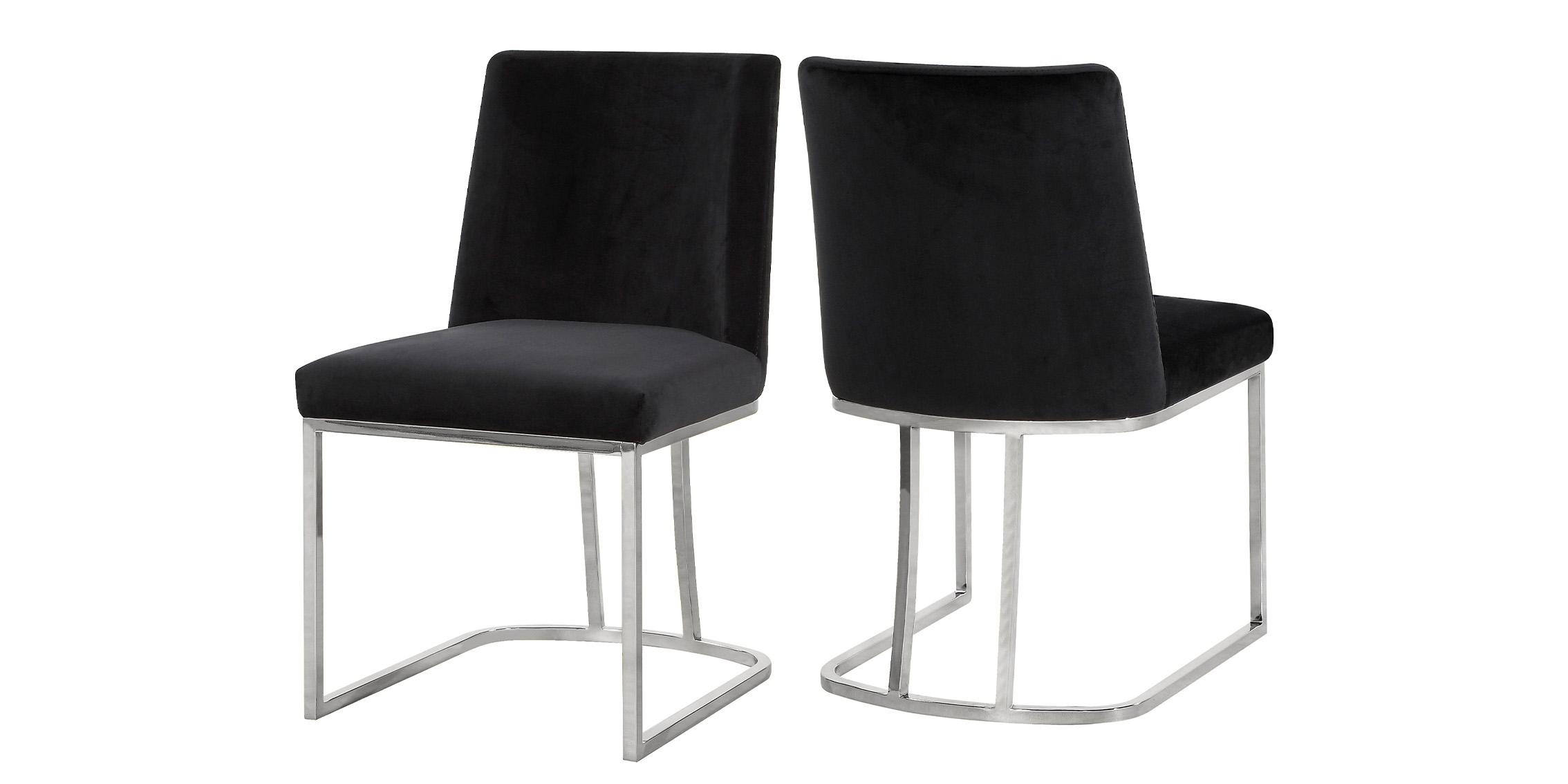 Contemporary, Modern Dining Chair Set HEIDI 728Black 728Black-C-Set-2 in Chrome, Black Velvet