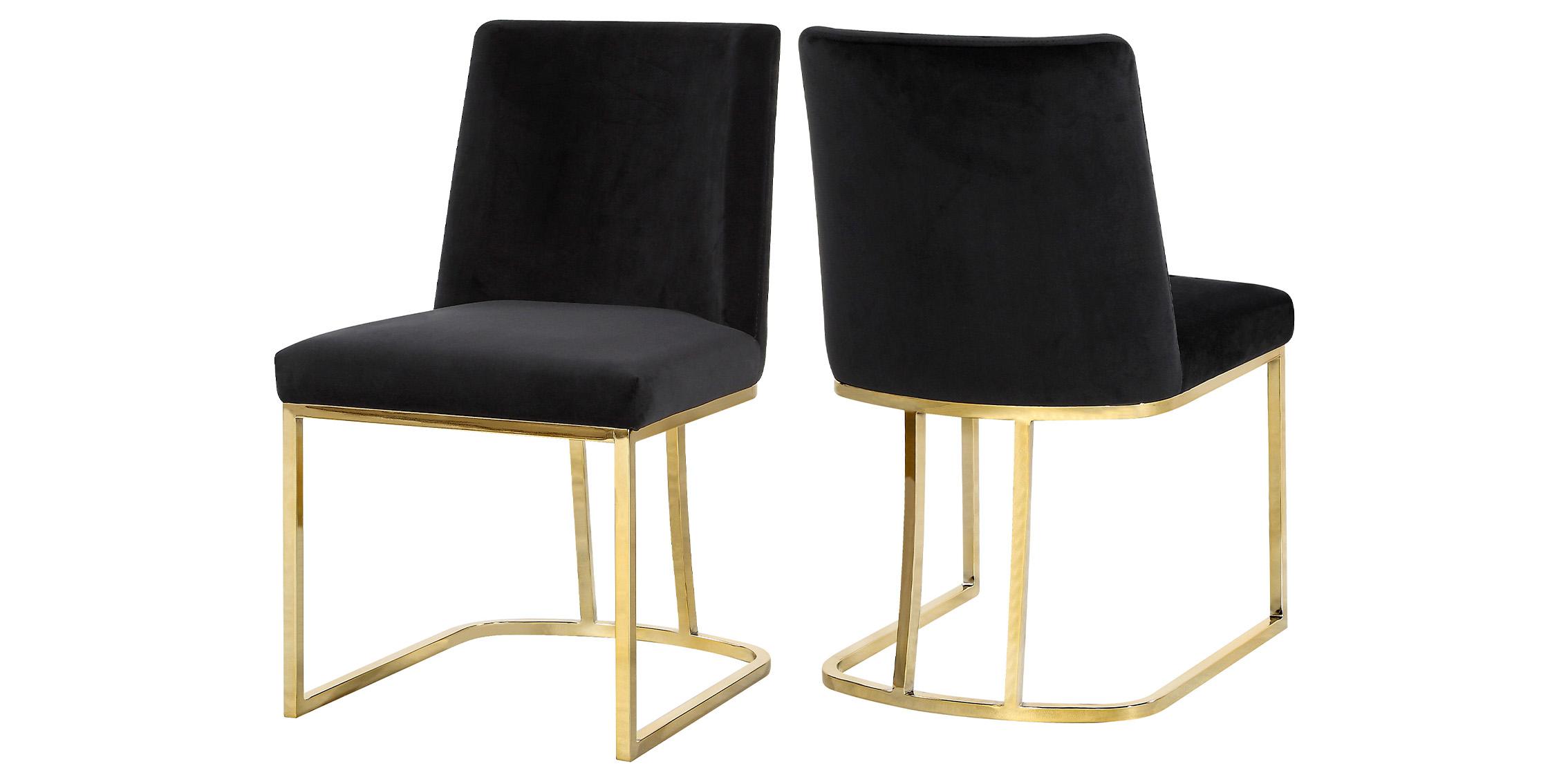 Contemporary, Modern Dining Chair Set HEIDI 776Black 776Black-C-Set-2 in Gold, Black Velvet
