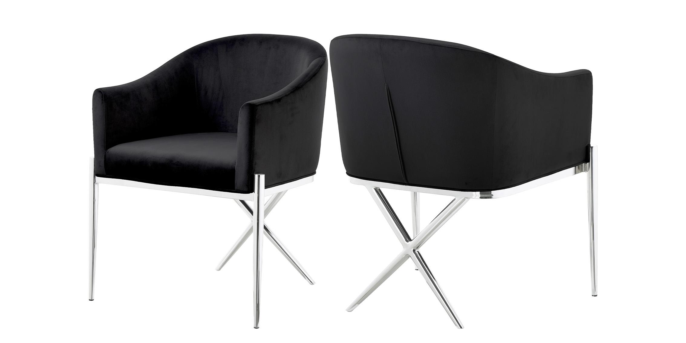 Contemporary Dining Chair Set XAVIER 762Black-C-Set-2 in Chrome, Black Velvet