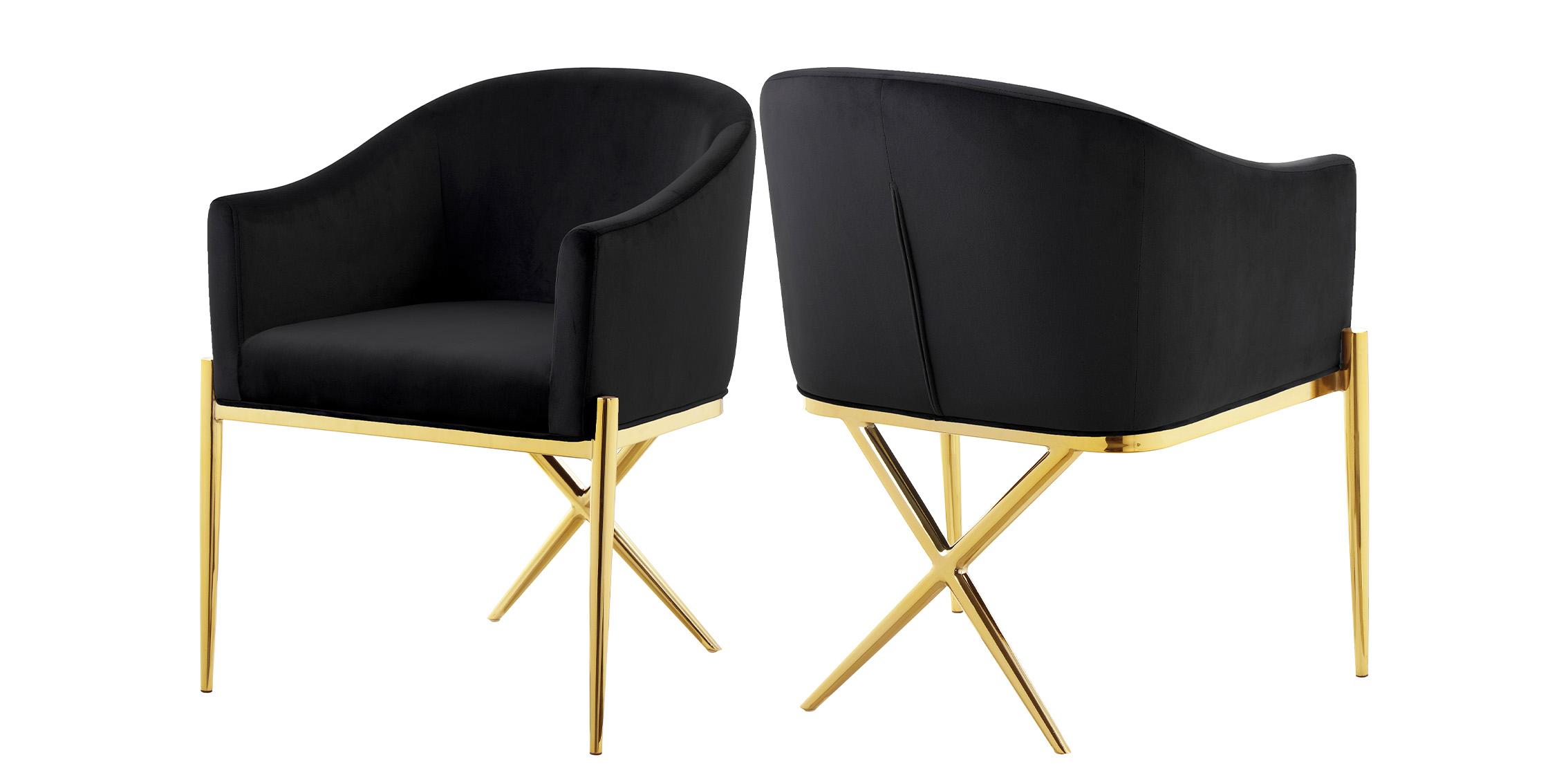 

    
Black Velvet Dining Chair Set 2Pcs XAVIER 763Black Meridian Contemporary Modern

