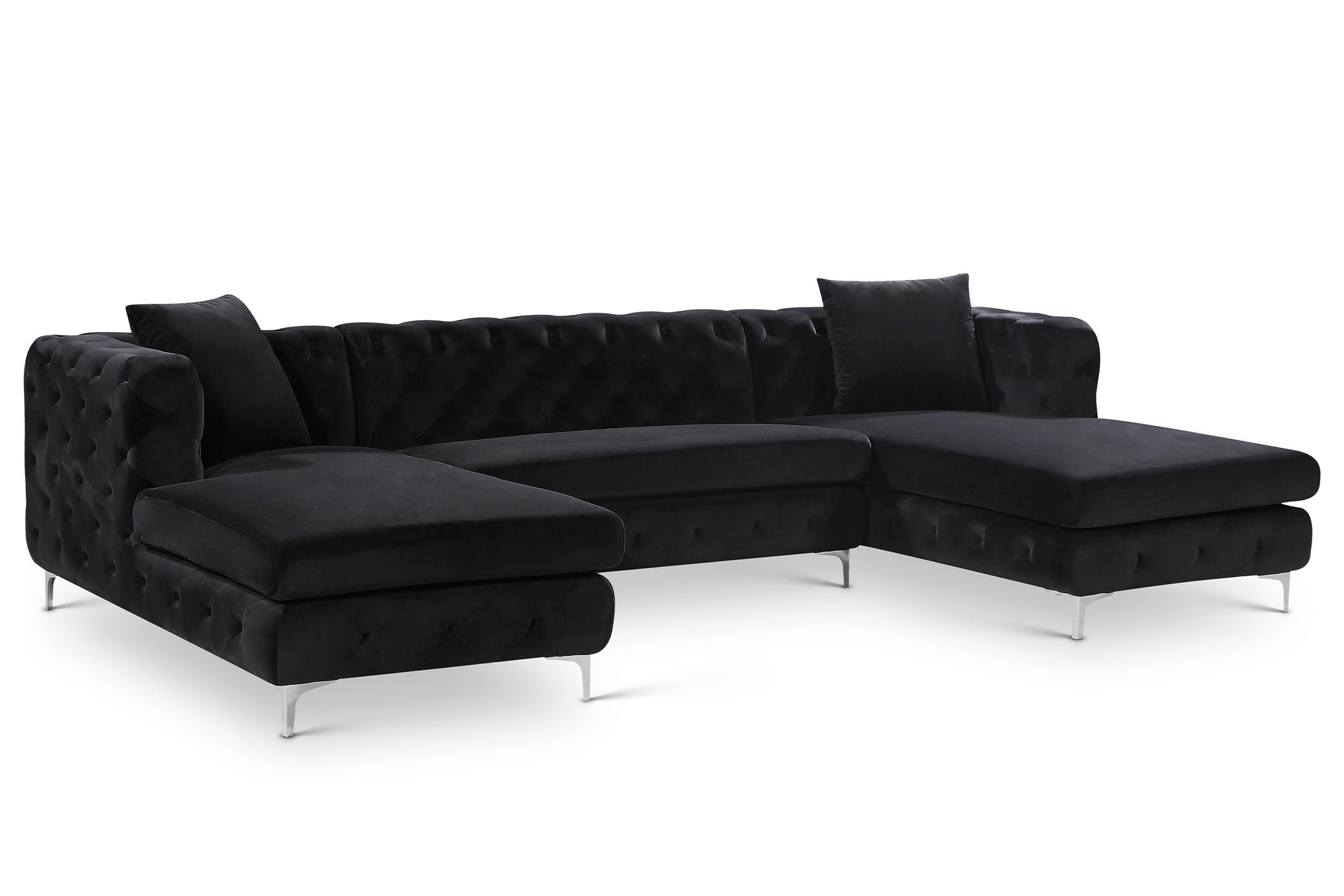 Contemporary, Modern Sectional Sofa Gail 664Black 664Black-Sectional in Black Velvet