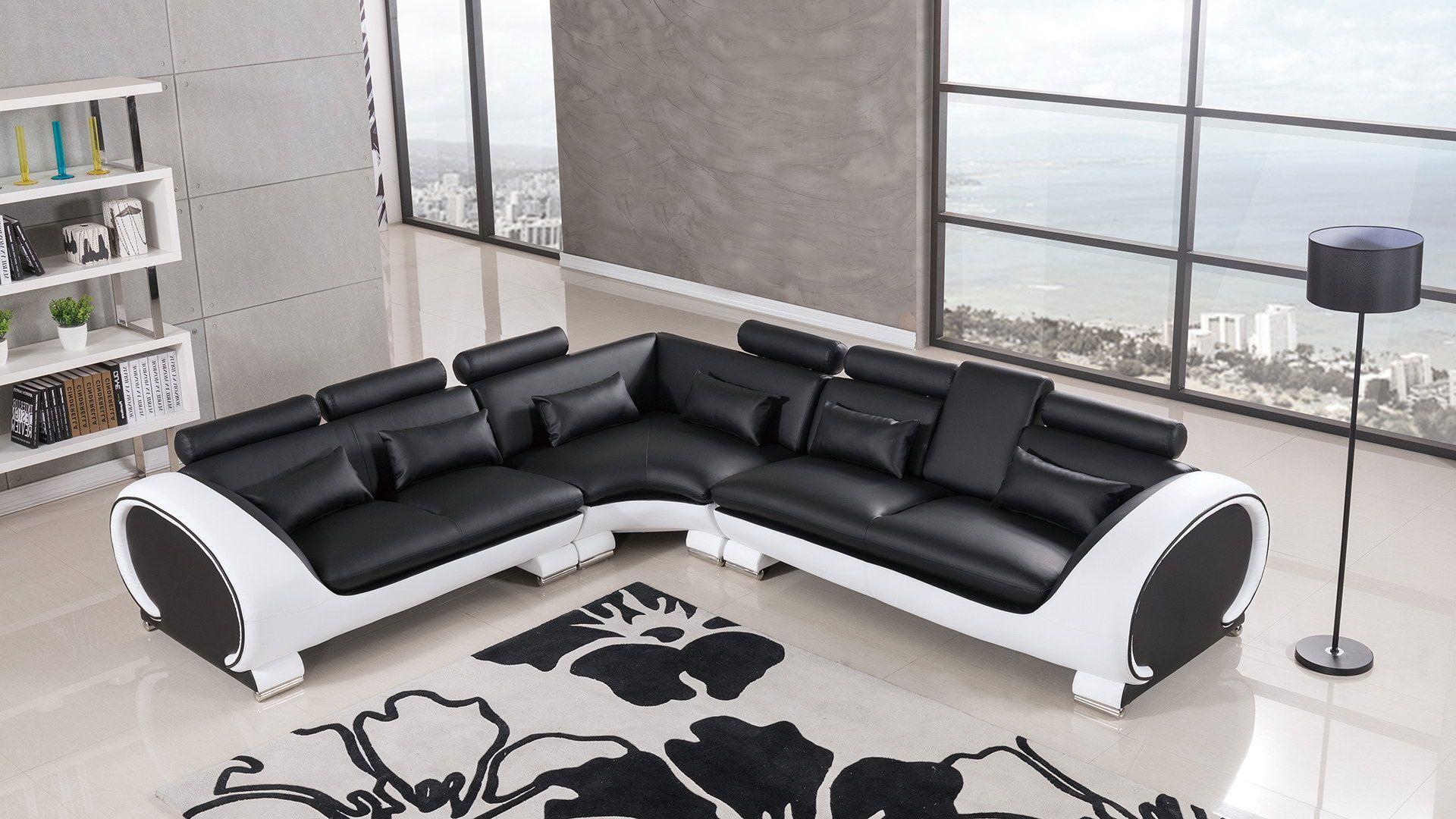 Contemporary, Modern Sectional Sofa AE-LD801-BK.W AE-LD801L-BK.W in White, Black Bonded Leather