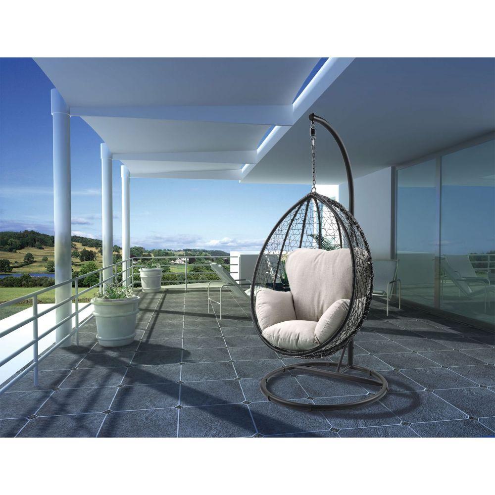 Modern Outdoor Swing Chair 45030 Simona 45030 in Black Finish Fabric