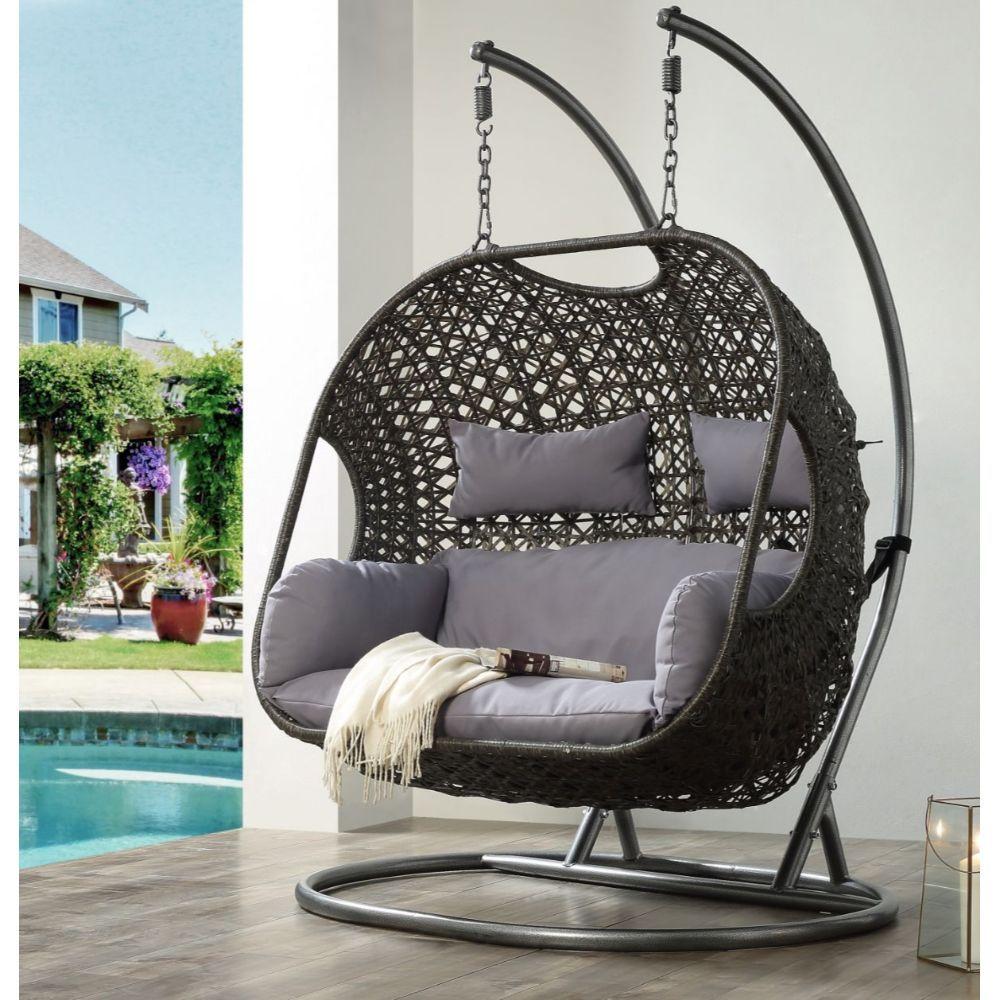 

    
Black Wicker & Grey Fabric Patio Outdoor Swing Chair by Acme Furniture Vasant 45084
