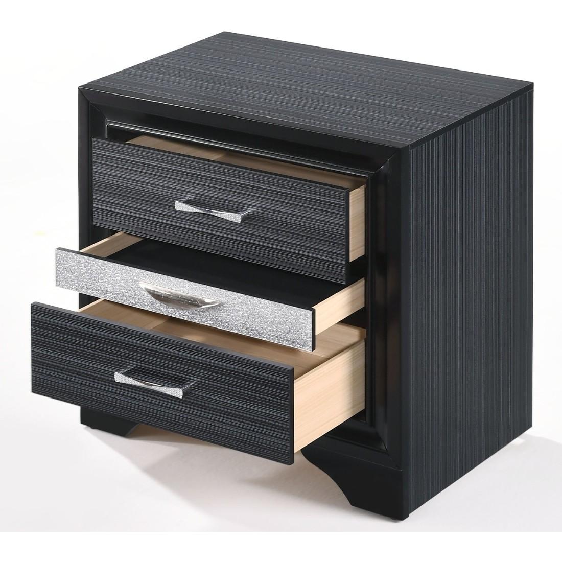 

    
Black Wood 3 Drawers Night Stand Contemporary Naima 25903 Acme

