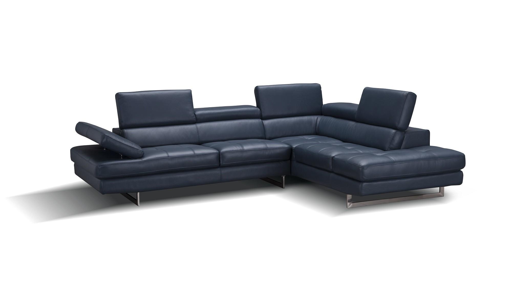 

    
Blue Full Top Grain Leather Italian Sectional Sofa RHC Modern J&M A761
