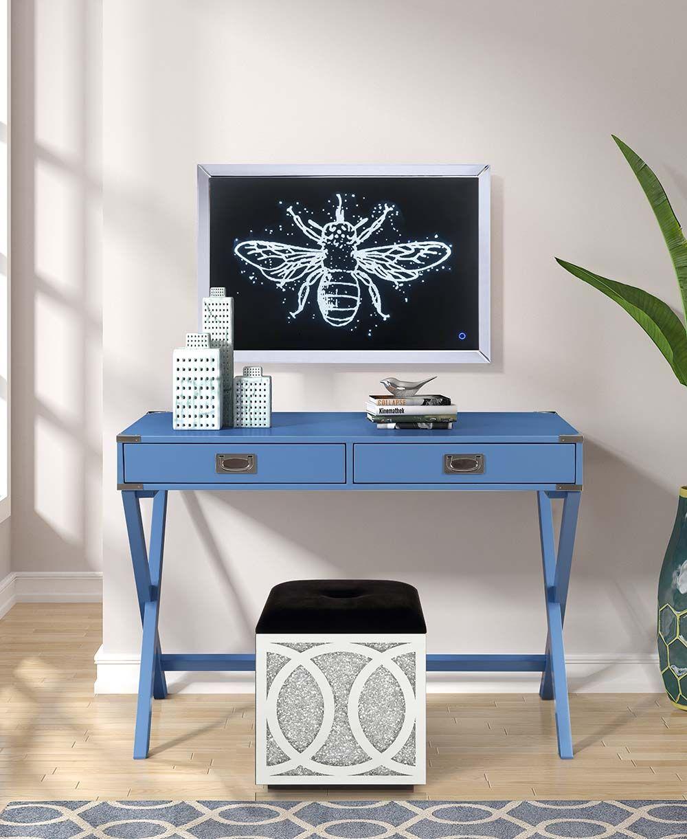 

    
Blue Finish Console Table by Acme Furniture Amenia AC00907
