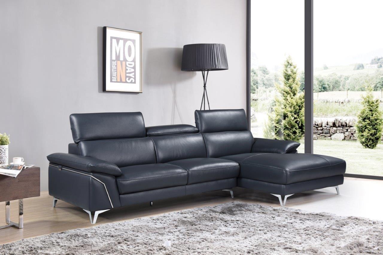 Contemporary Sectional Sofa 727 727-BLUE-SECT in Blue Italian Leather