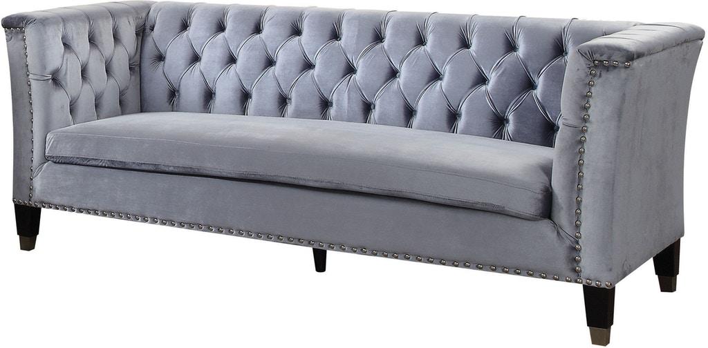 

    
Blue Grey Velvet Tufted Sofa Vintage Traditional Acme 52785 Honor
