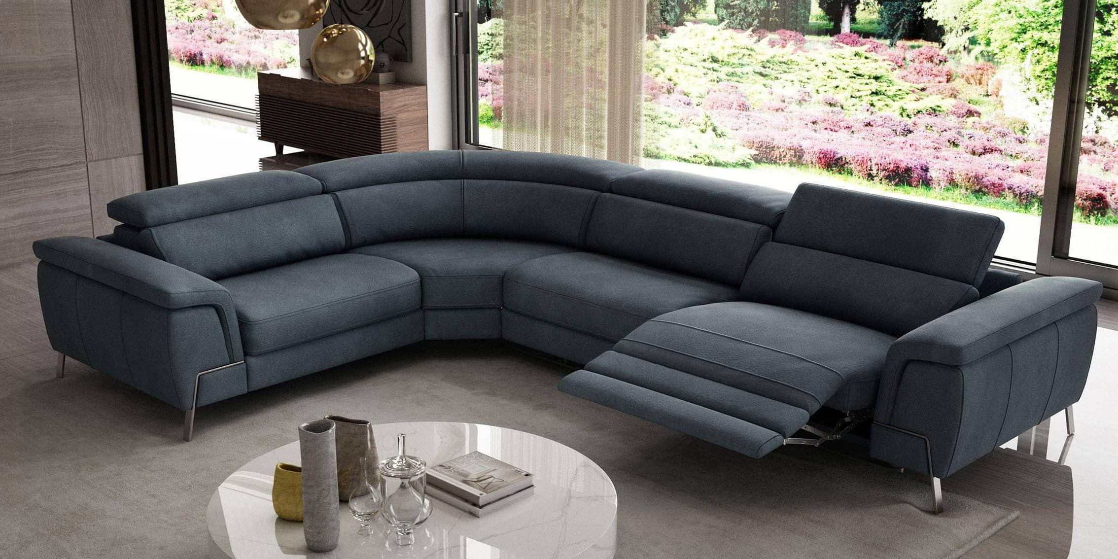 

    
Blue Italian Leather Sectional Recliner Coronelli Collezioni Wonder Italy Made
