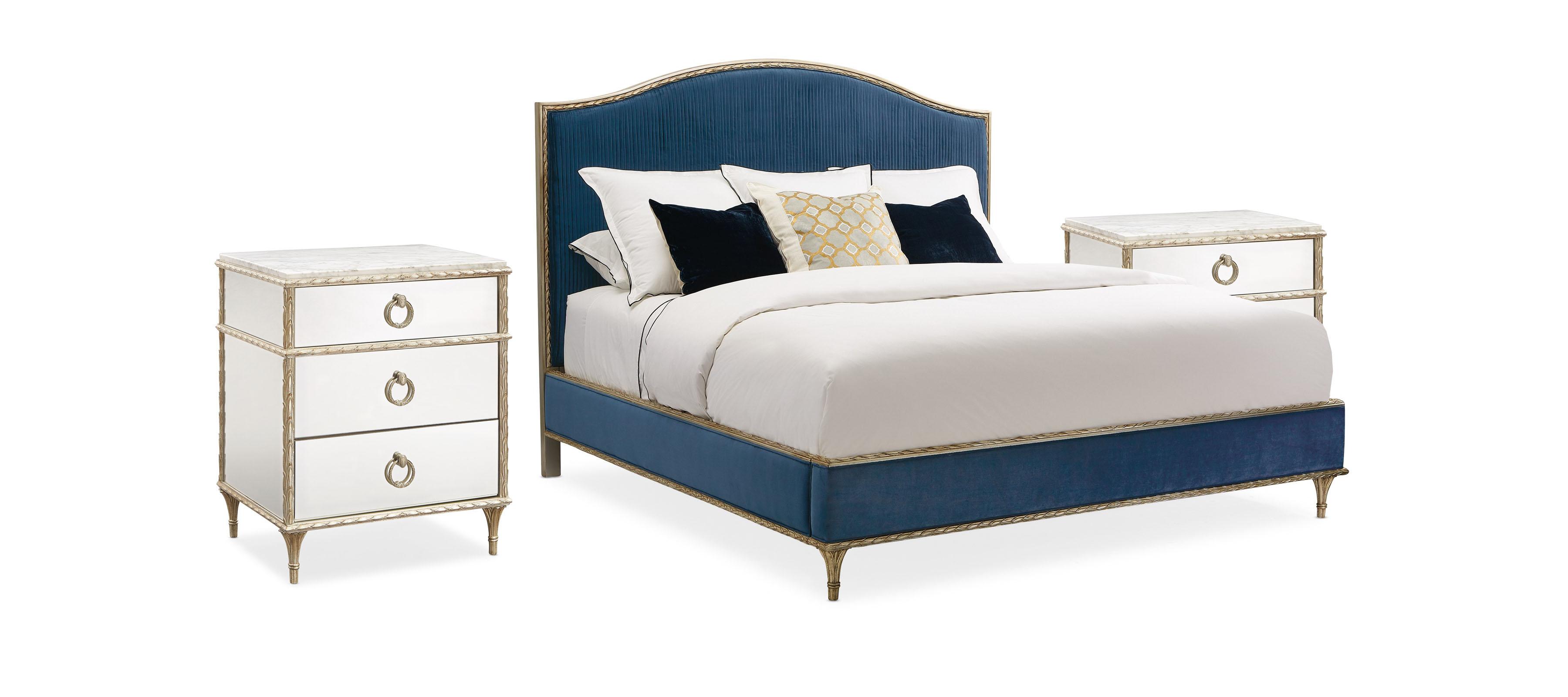 

    
Blue Performance Fabric Vertically Tufted Queen Bed Set 3Pcs FONTAINEBLEAU by Caracole

