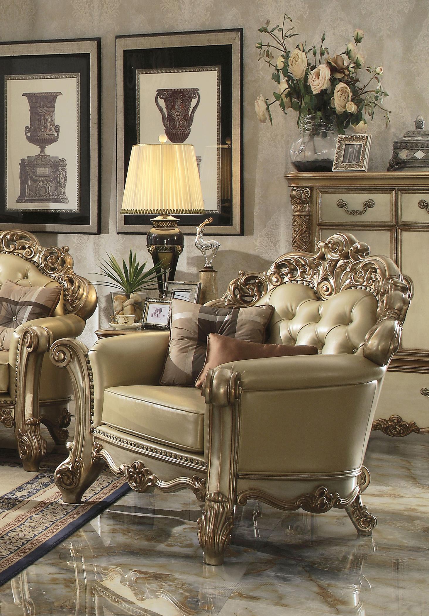 

    
 Order  Bone PU & Gold Patina Sofa Set 4Pcs Vendome-53000 Acme Traditional Victorian
