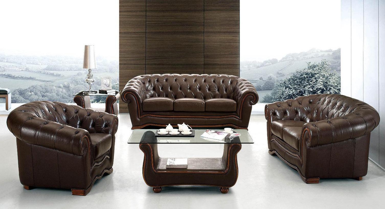 Contemporary Sofa Loveseat and Chair Set LH2080-BR-S/L/C LH2080-BR-Sofa Set-3 in Dark Brown Leather