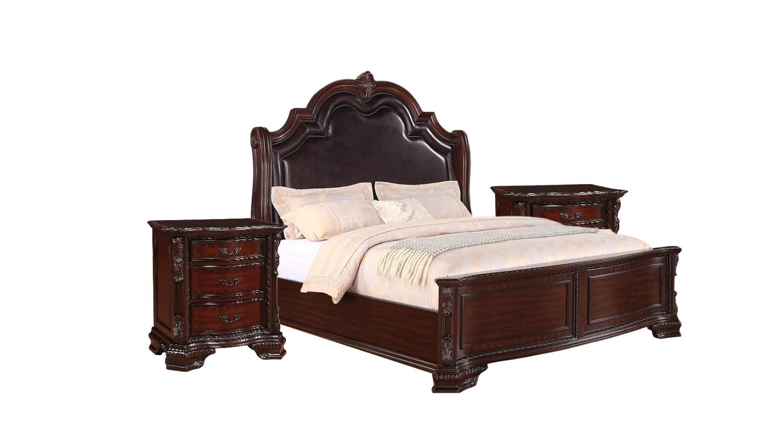 Classic, Vintage Panel Bedroom Set Sheffield B1100-Q-Bed-3pcs in Brown PU