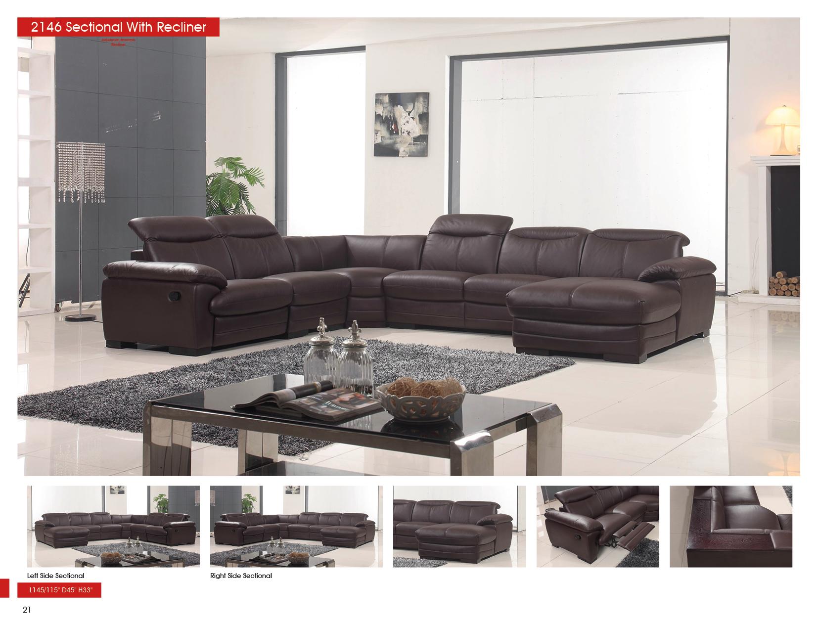 Contemporary Sectional Sofa 2146SECTIONALRIGHT 2146SECTIONALRIGHT in Brown Top grain leather