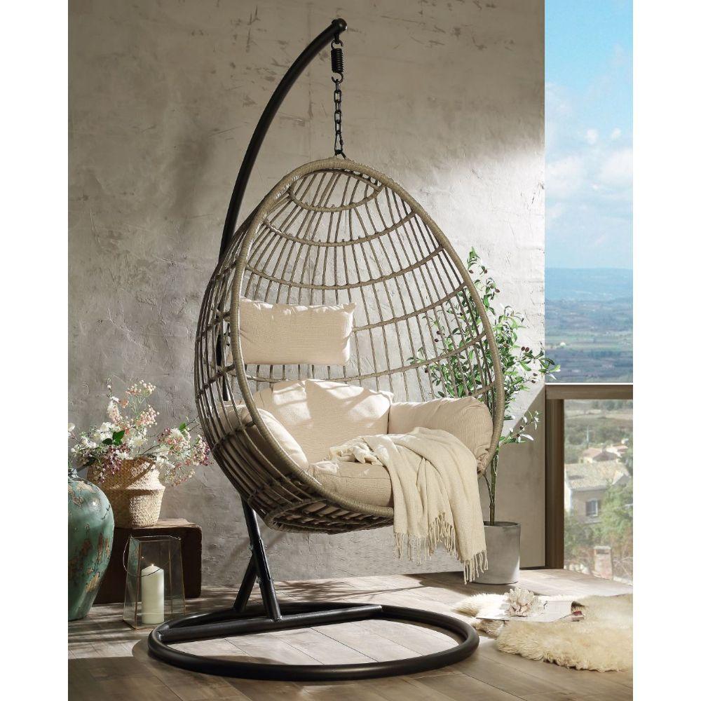 Modern Outdoor Swing Chair 45082 Vasant 45082 in Beige Fabric