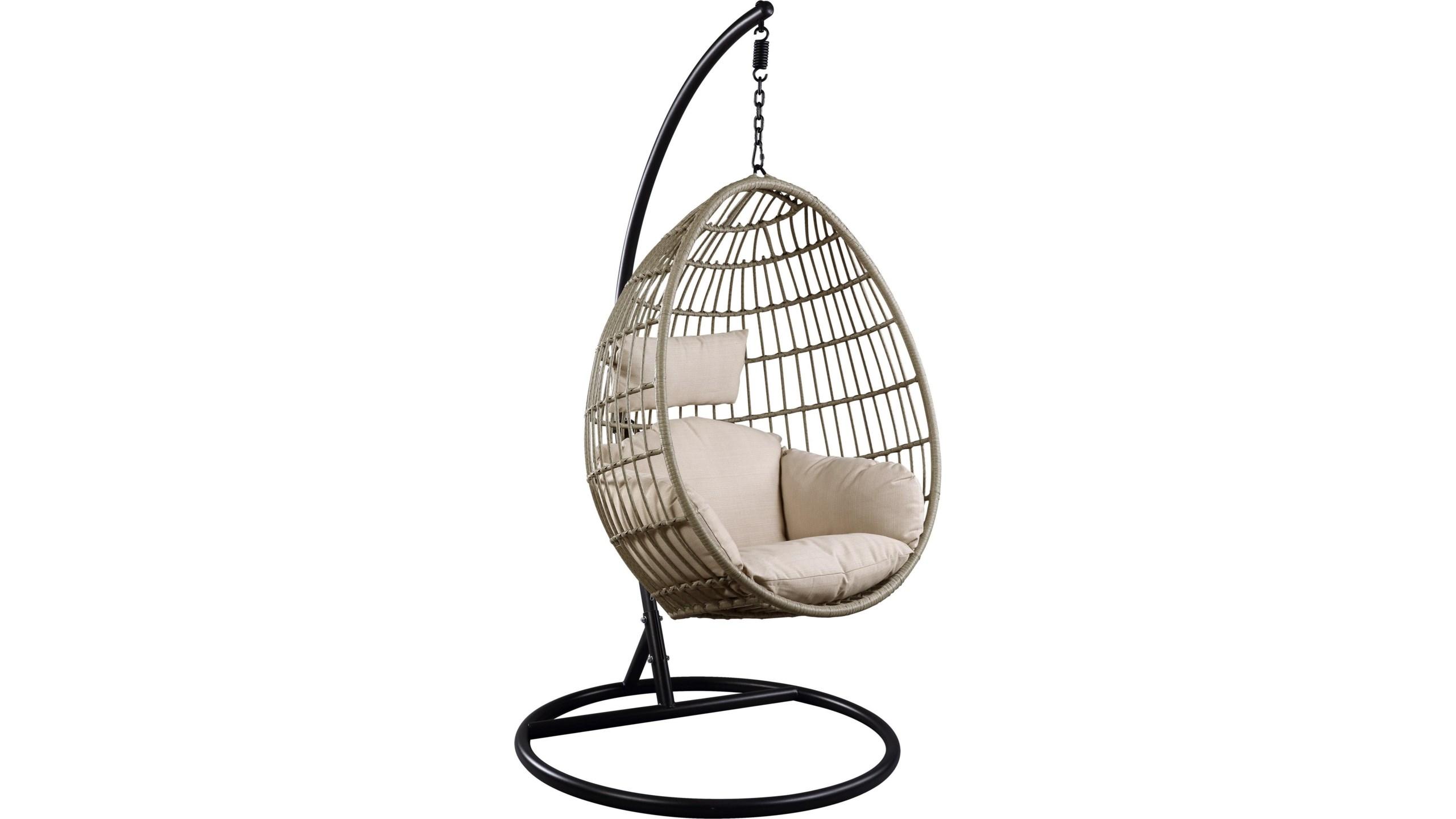 

    
Brown Wicker & Beige Fabric Patio Outdoor Swing Chair by Acme Furniture Vasant 45082
