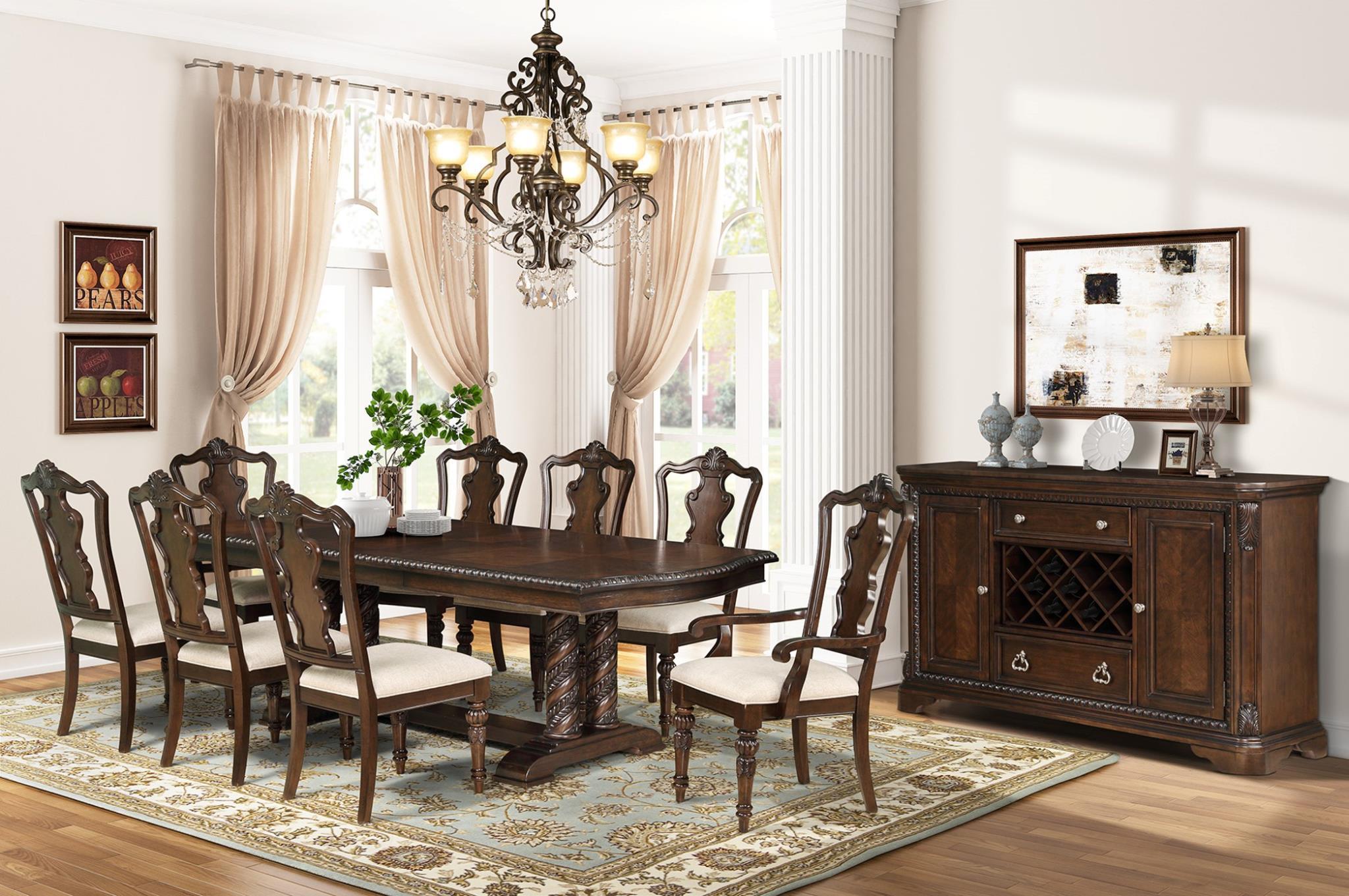 Contemporary, Traditional Dining Room Set Traditional 1988-500-10pcs in Brown Fabric