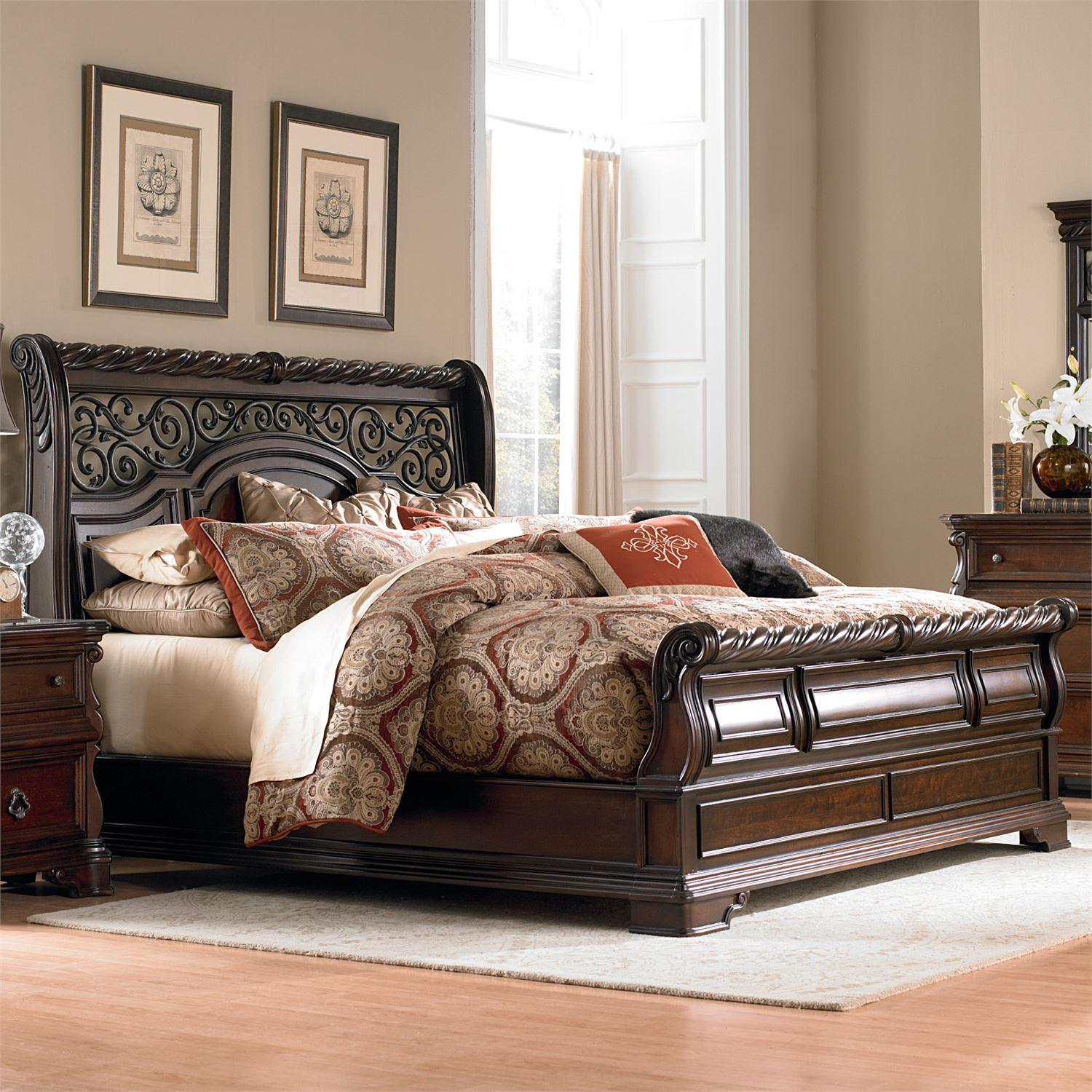 European Traditional Sleigh Bed Arbor Place  575-BR-QSL 575-BR-QSL in Brown 