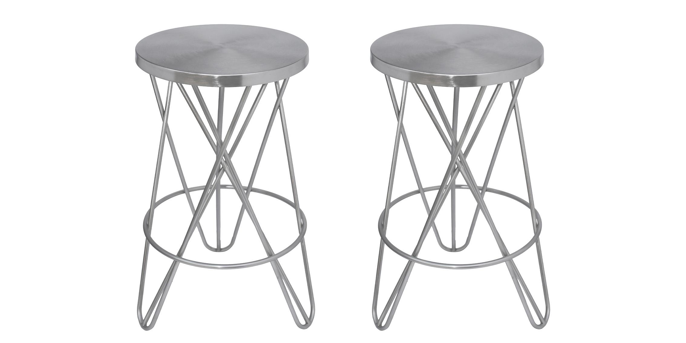 

    
Brushed Silver Iron Counter Height Stool Set 2 Mercury 947Silver Meridian Modern
