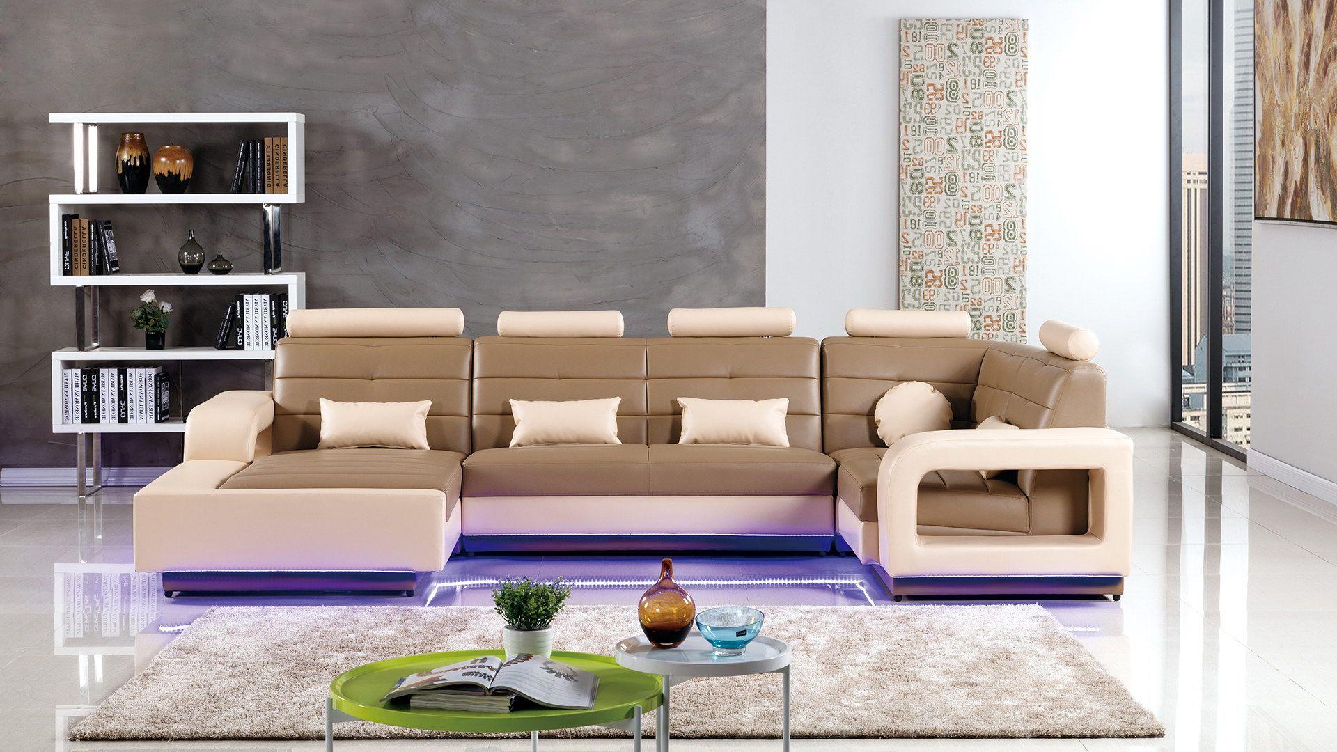 Contemporary, Modern Sectional Sofa AE-LD800-CA.CRM AE-LD800L-CA.CRM in Camel, Cream Bonded Leather