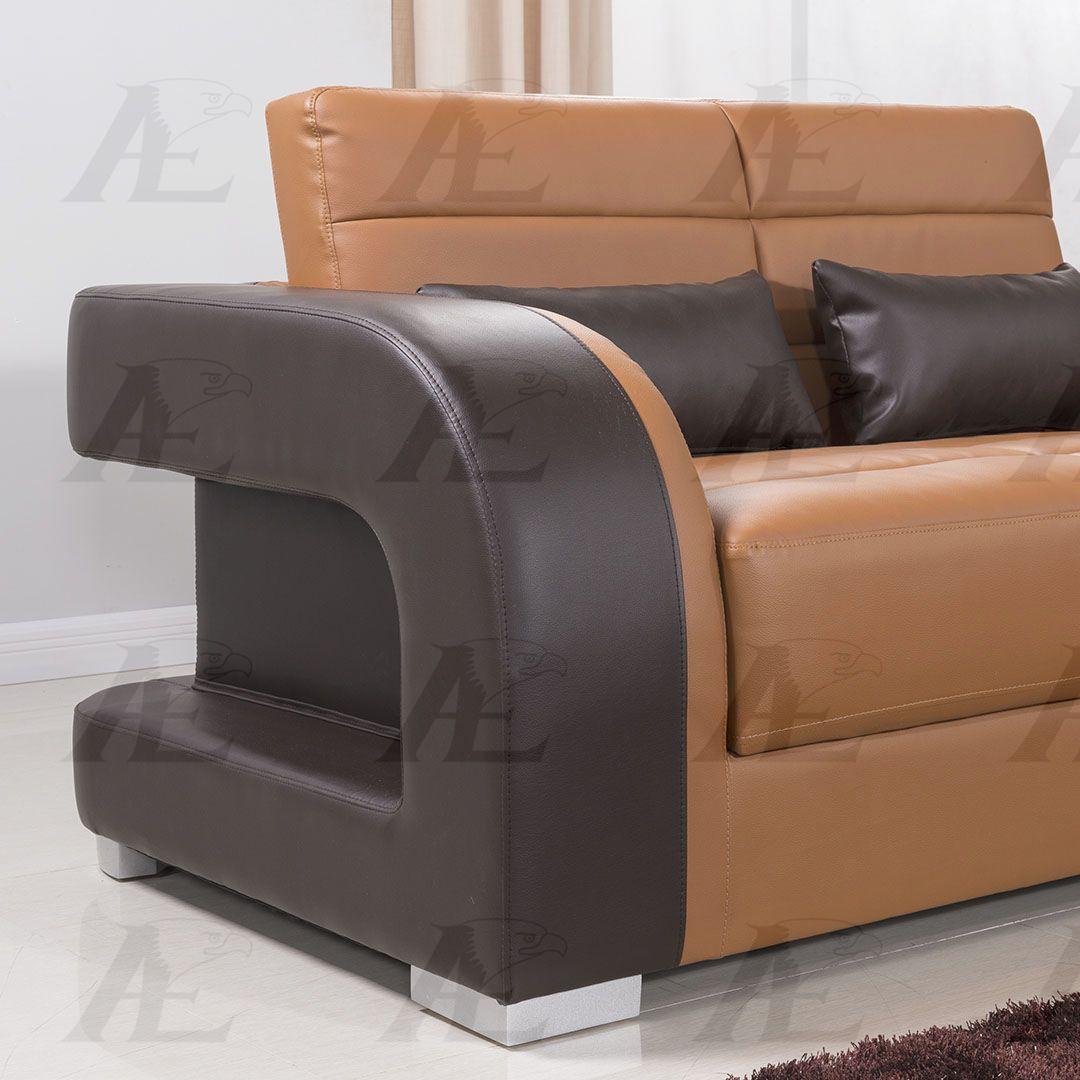 

    
 Order  Camel Dark Brown Faux Leather Sofa Set 2P AE-D816 American Eagle Modern
