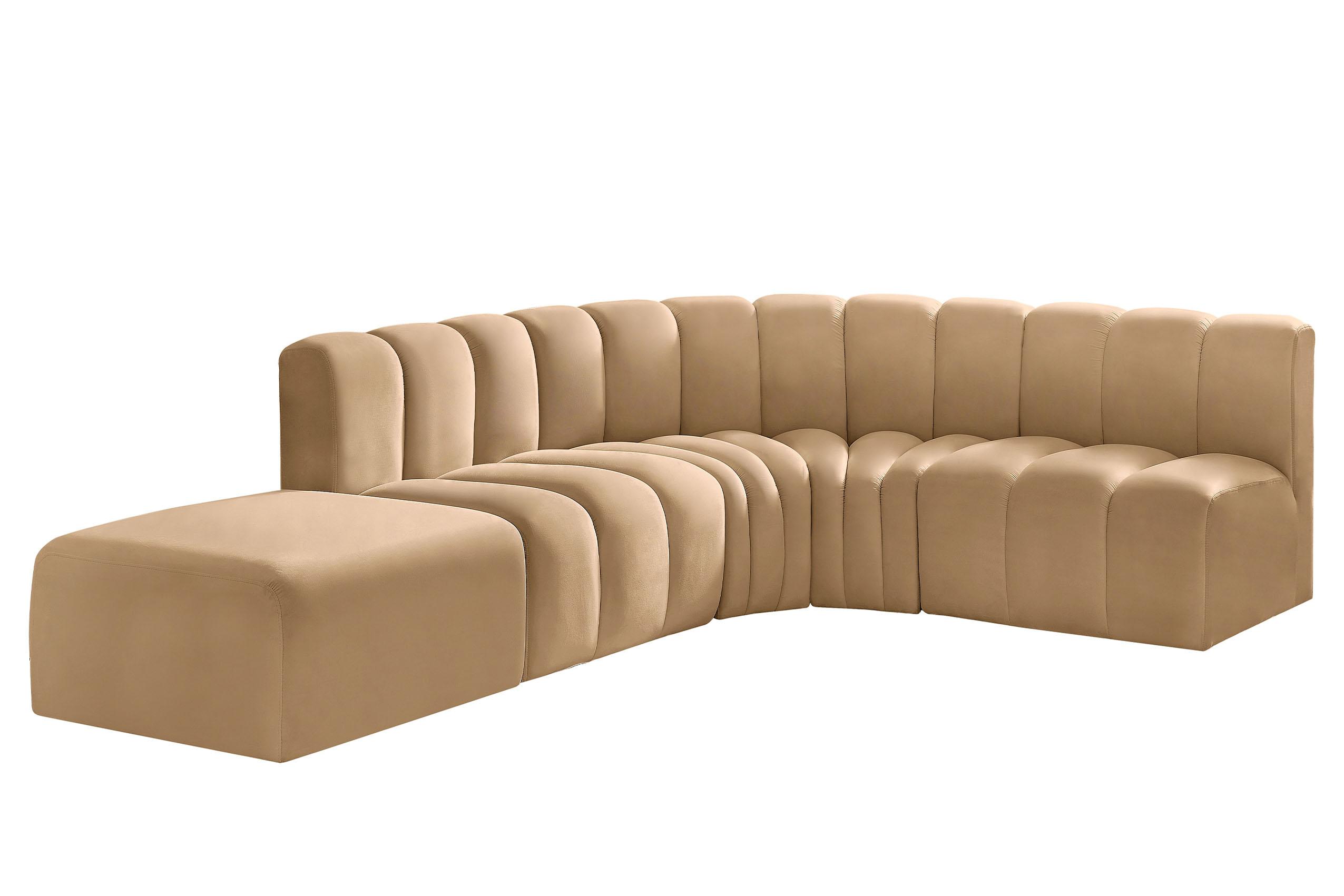 

        
Meridian Furniture ARC 103Camel-S5C Modular Sectional Sofa Camel Velvet 094308299426
