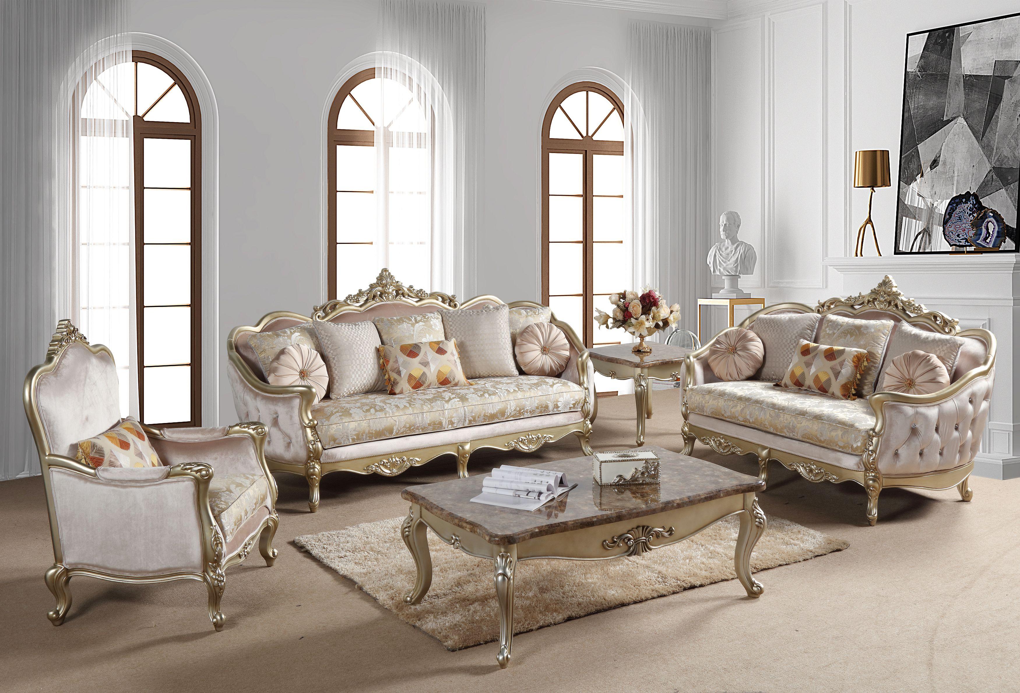 Traditional Sofa Loveseat and Chair Set Diana Diana-Set-3 in Champagne Fabric