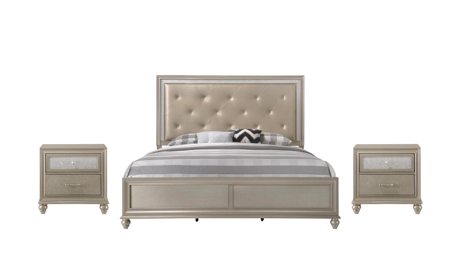 Modern, Casual Panel Bedroom Set Lila B4390-Q-Bed-3pcs in Champagne Vinyl