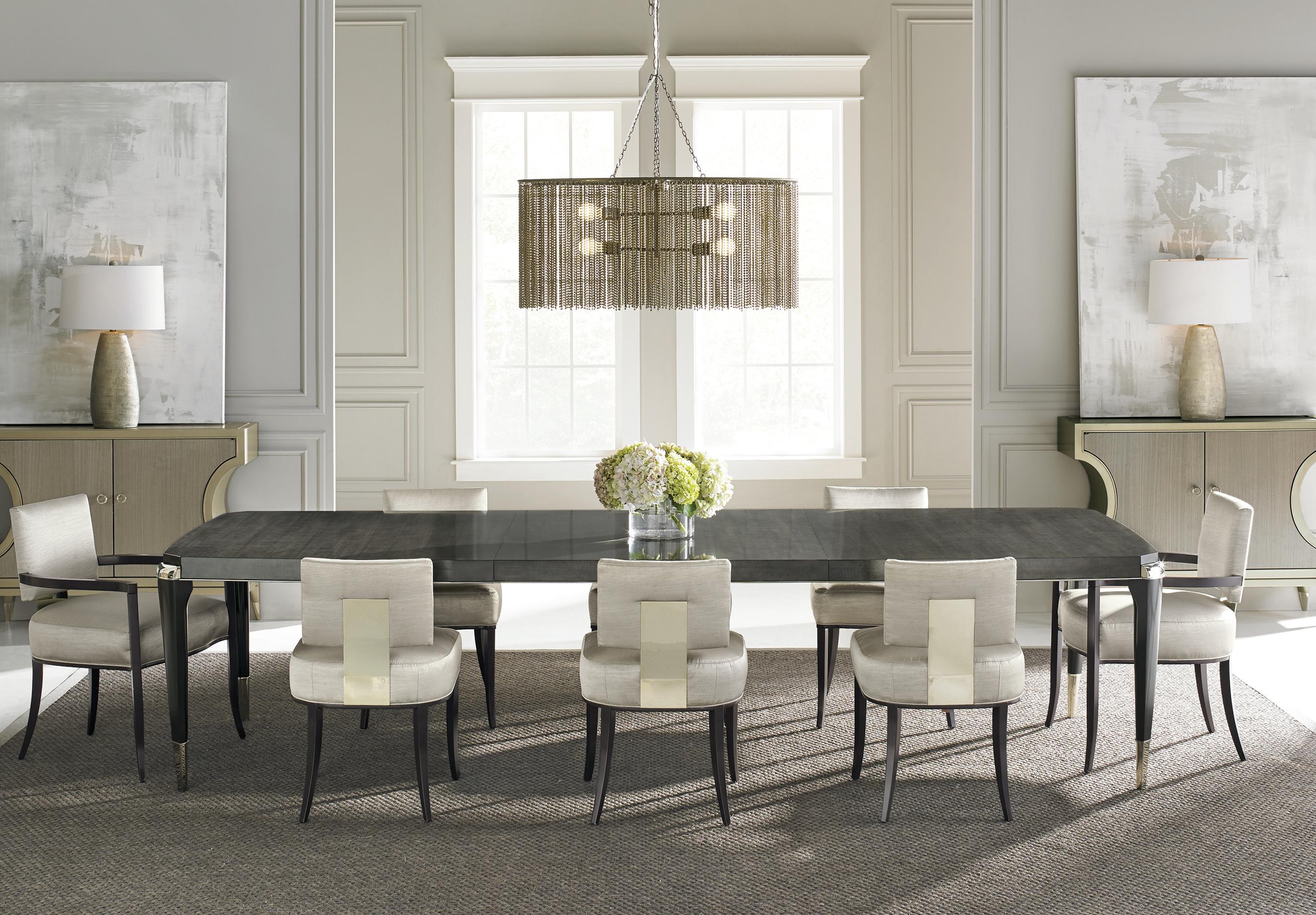 Contemporary Dining Table Set All Trimmed Out CLA-016-205-Set-9 in Charcoal, Gold 