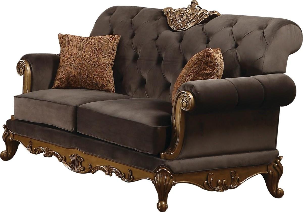 Classic, Traditional Loveseat Orianne Orianne 53796 in Charcoal, Antique, Gold Fabric