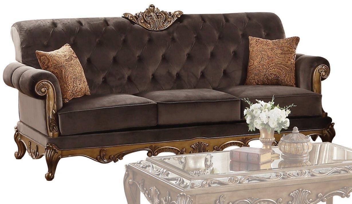

    
Charcoal Fabric & Antique Gold Tufted Sofa Acme 53795 Orianne Traditional
