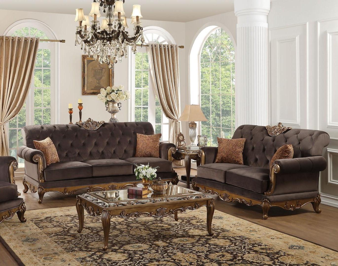 

    
Charcoal Fabric & Antique Gold Sofa Set 2Pcs Acme 53795 Orianne Traditional
