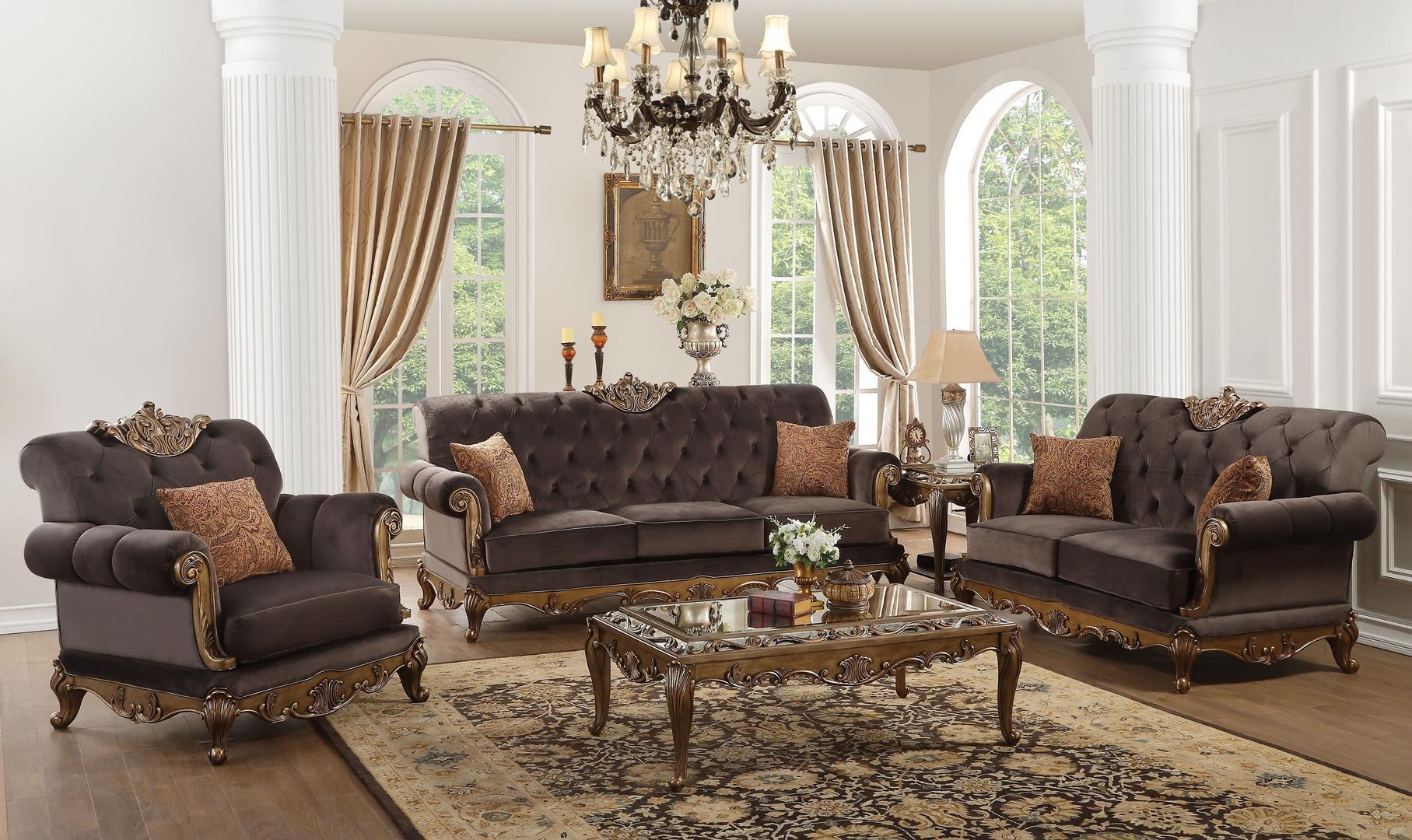 

    
Charcoal Fabric & Antique Gold Sofa Set 3 Pcs Acme 53795 Orianne Traditional
